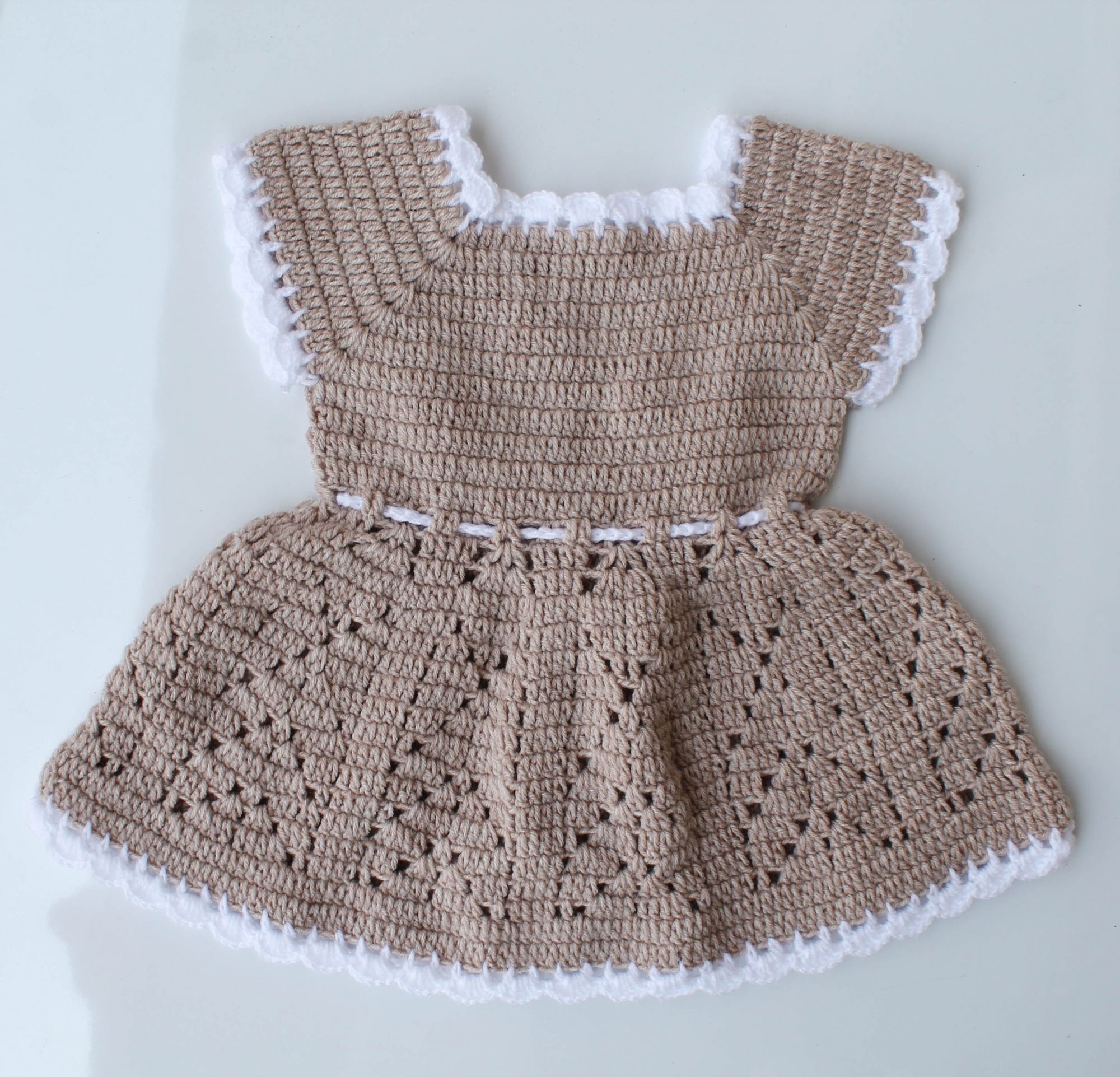 Woonie Handmade Woolen Beige Floral Frock