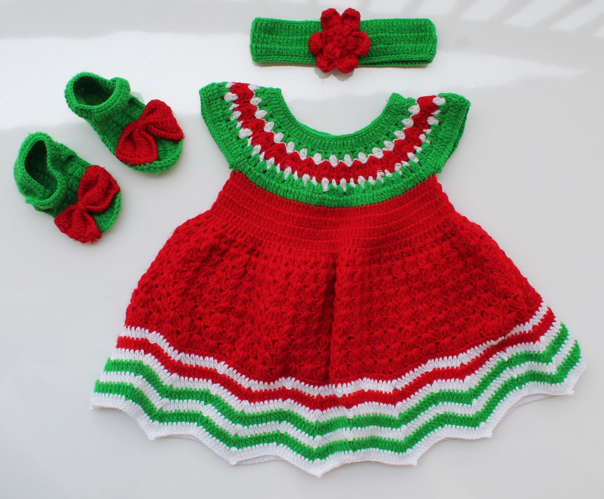 Woonie Handmade Woolen Red and Green Watermelon Frock Set