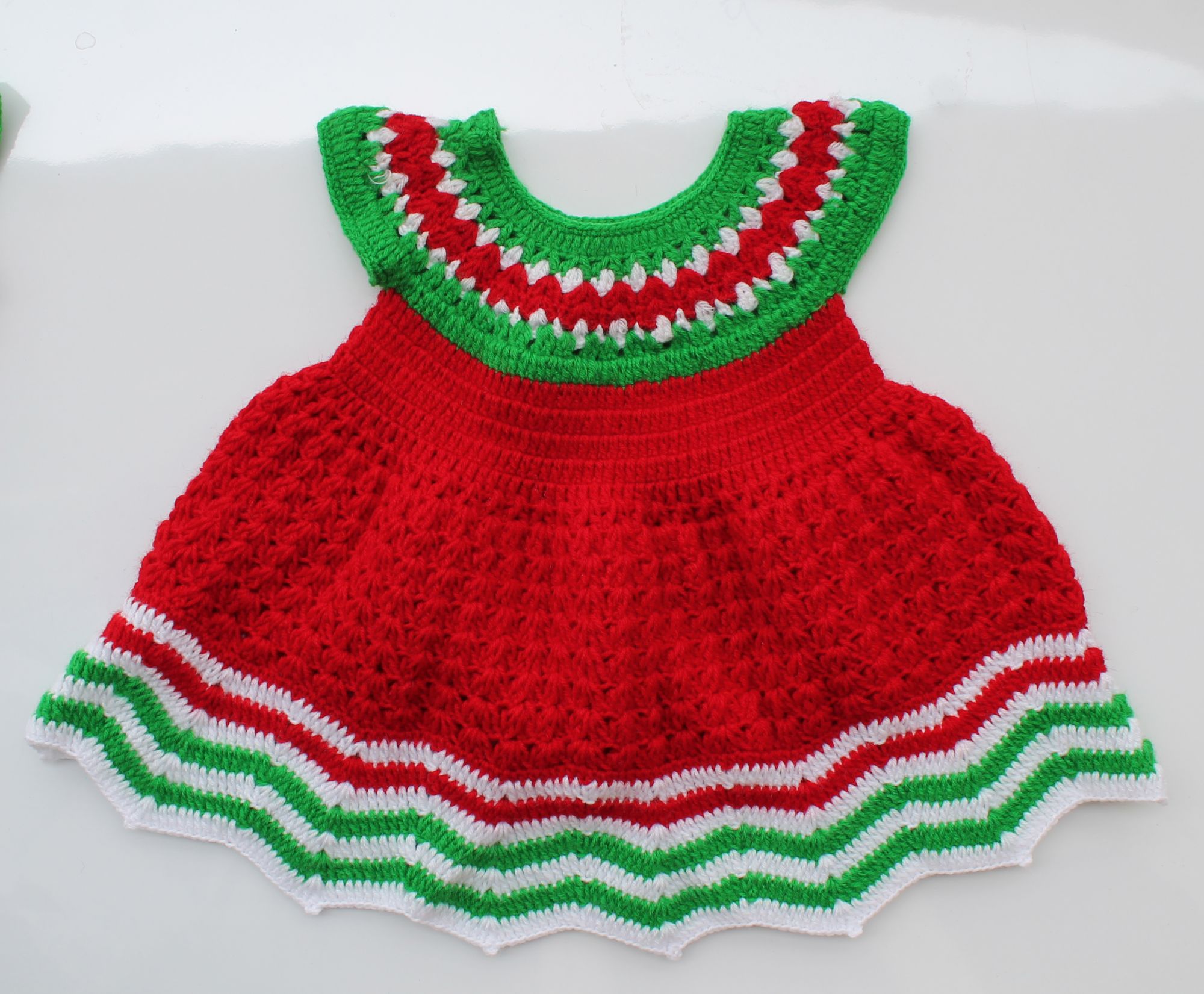 Woonie Handmade Woolen Red and Green Watermelon Frock Set