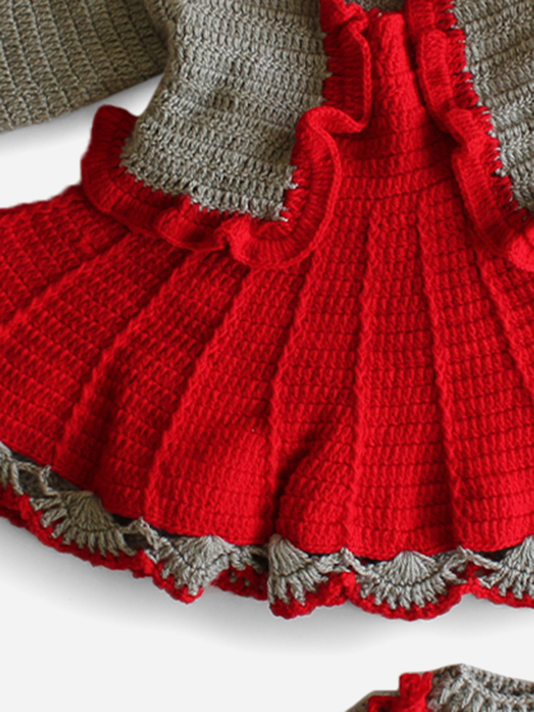 Woonie Dress With Full Sleeves Frill Detail Jacket -Red