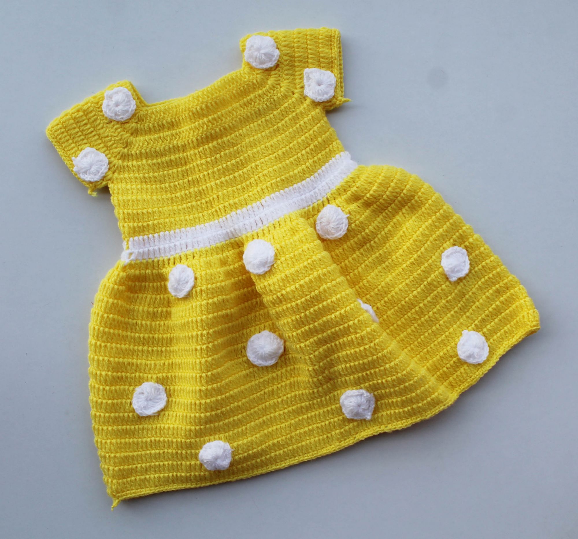 Woonie Short Sleeves Handmade Polka Dot Pattern Dress - Yellow