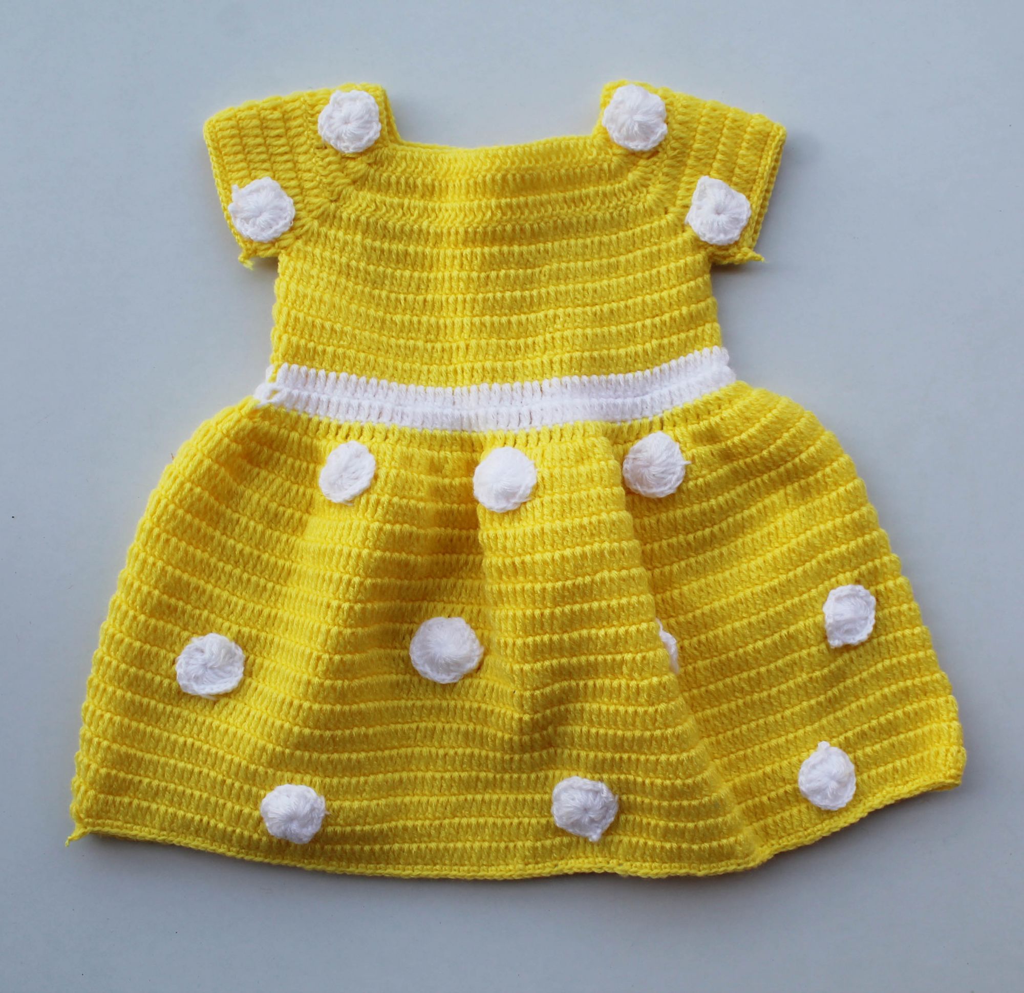 Woonie Short Sleeves Handmade Polka Dot Pattern Dress - Yellow
