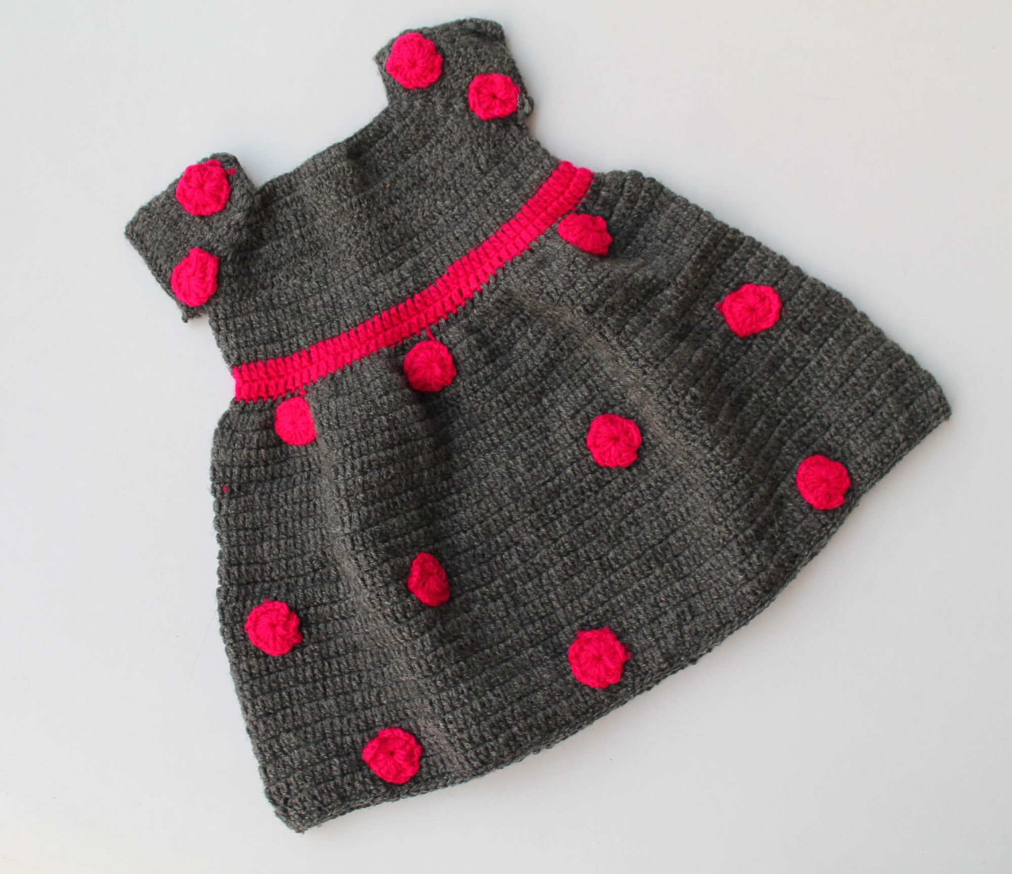 Woonie Short Sleeves Handmade Polka Dot Pattern Dress - Grey