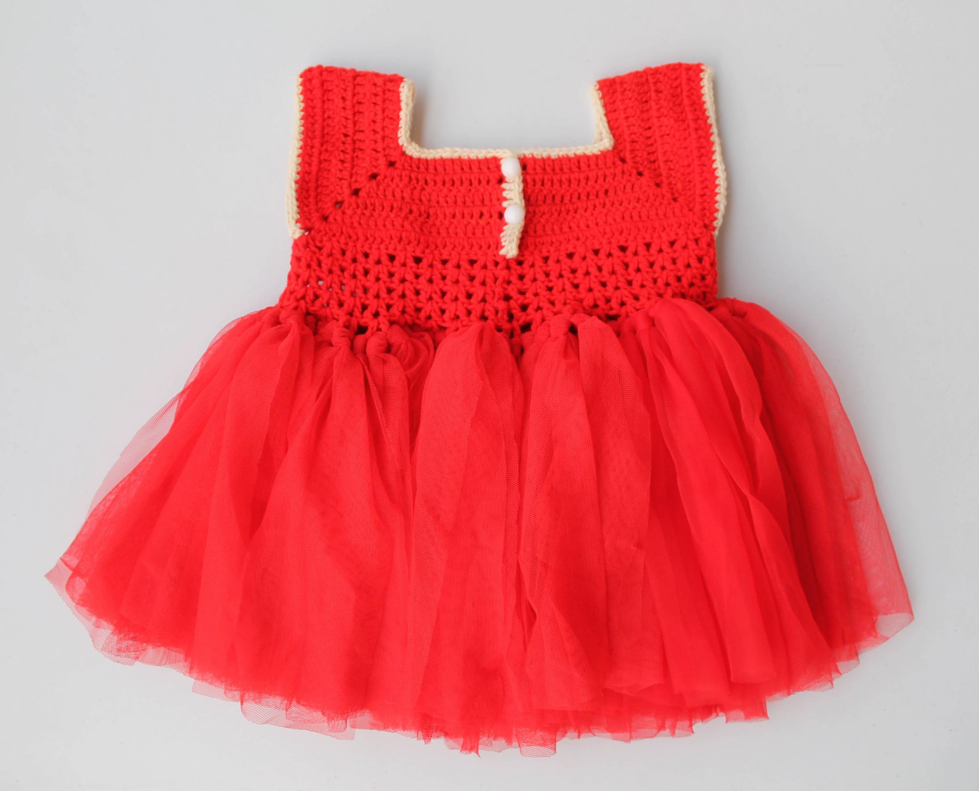 Woonie Sleeveless Flower Knit Handmade Dress With Cap & Booties - Red