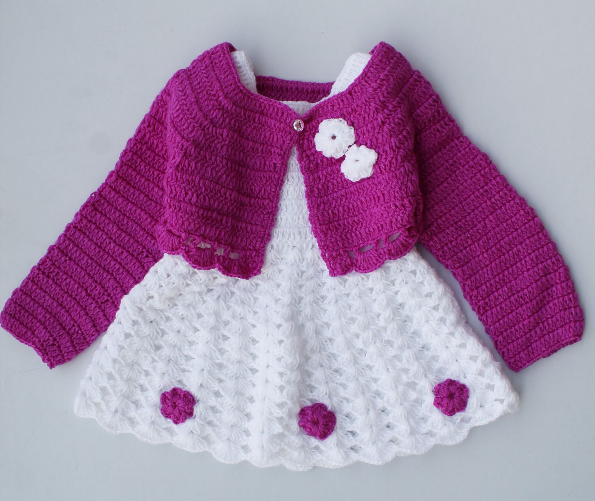 Woonie Handmade Short Sleeves Dress With Floral Embellished Shrug - Purple