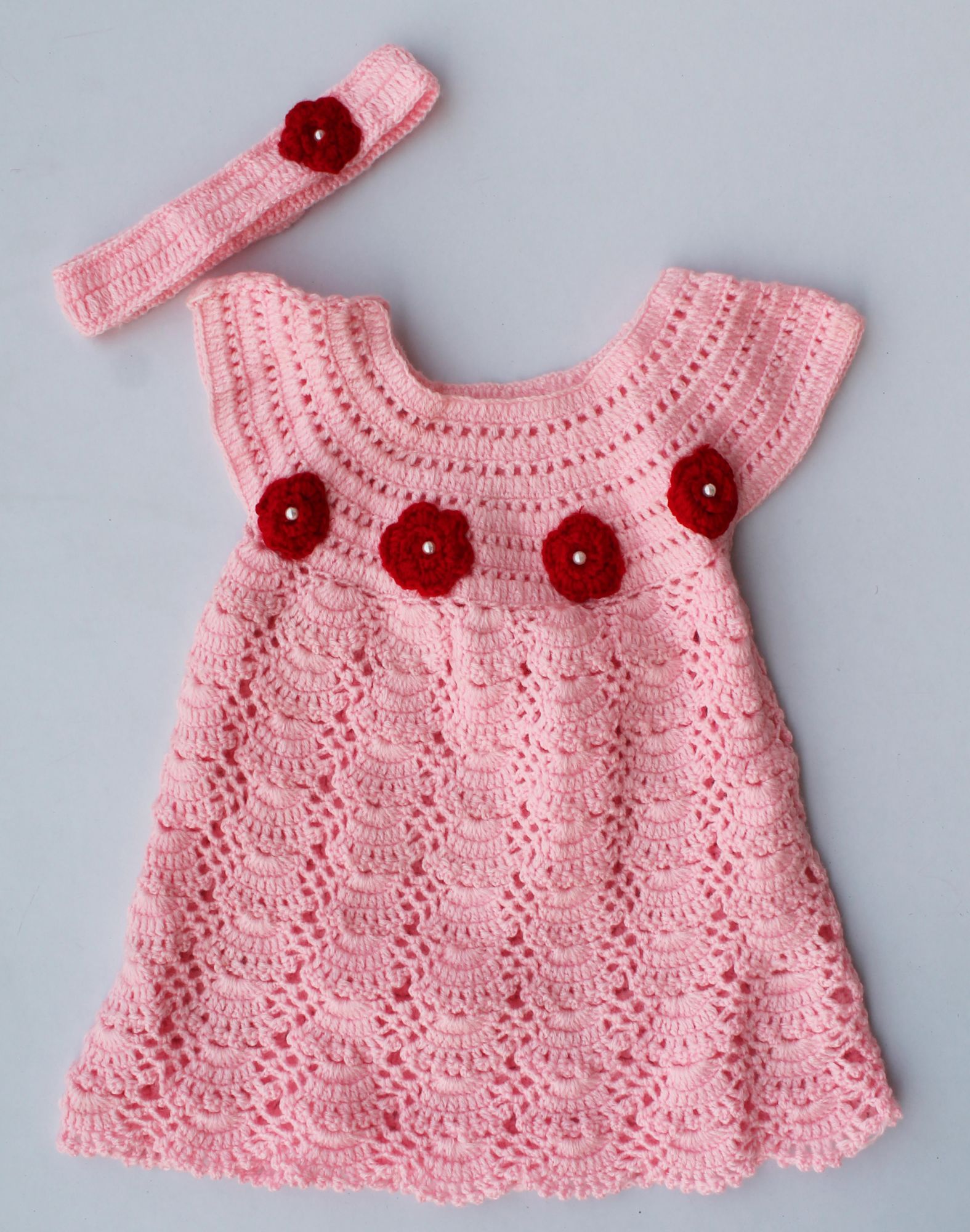 Woonie Sleeveless Flower Design Handmade Dress With Headband - Light Pink