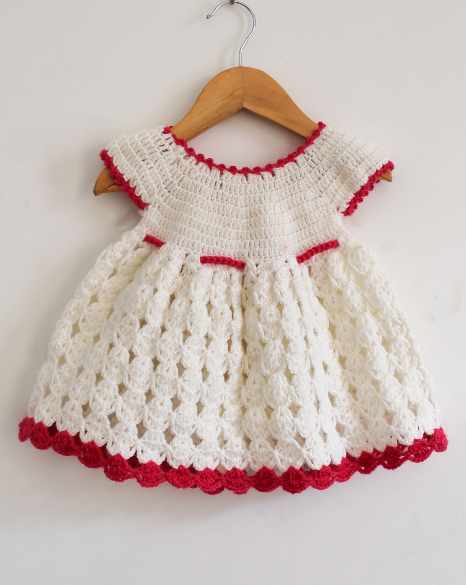 Woonie Short Sleeves Floral Design Handmade Dress - Cream