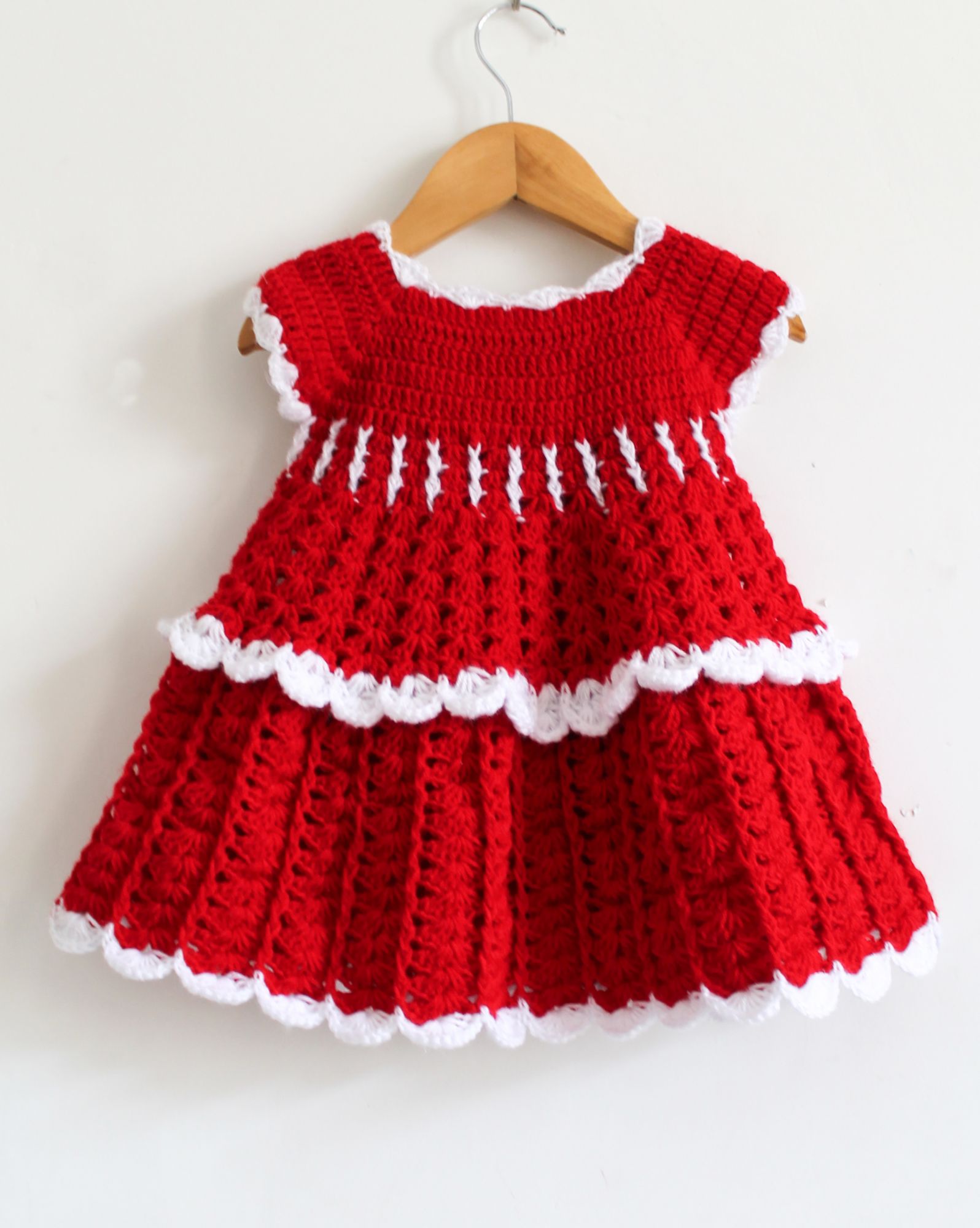 Woonie Short Sleeves Shell Woven Handmade Dress With Headband - Red