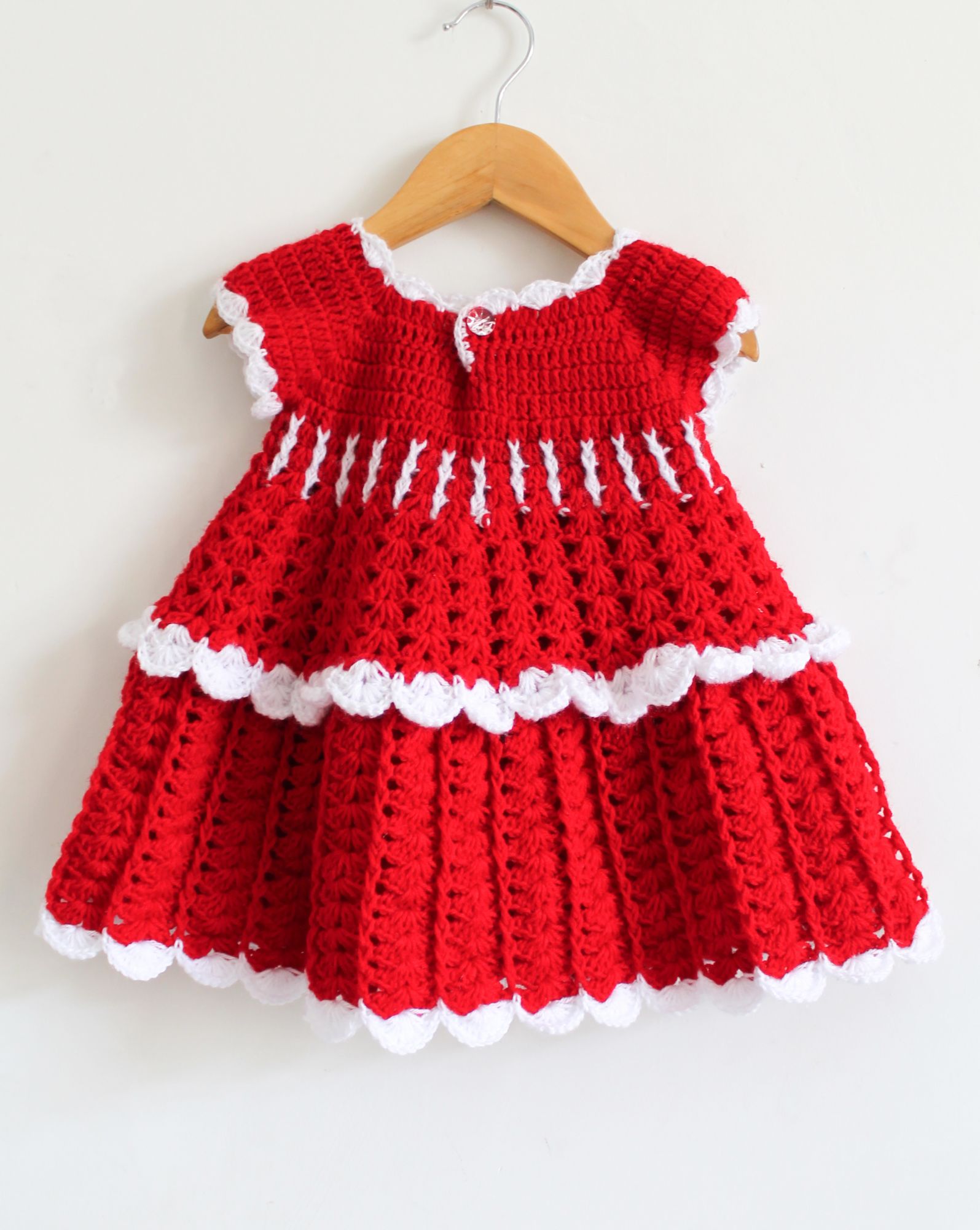 Woonie Short Sleeves Shell Woven Handmade Dress With Headband - Red