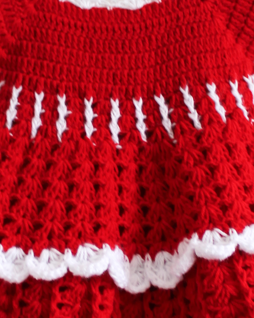 Woonie Short Sleeves Shell Woven Handmade Dress With Headband - Red