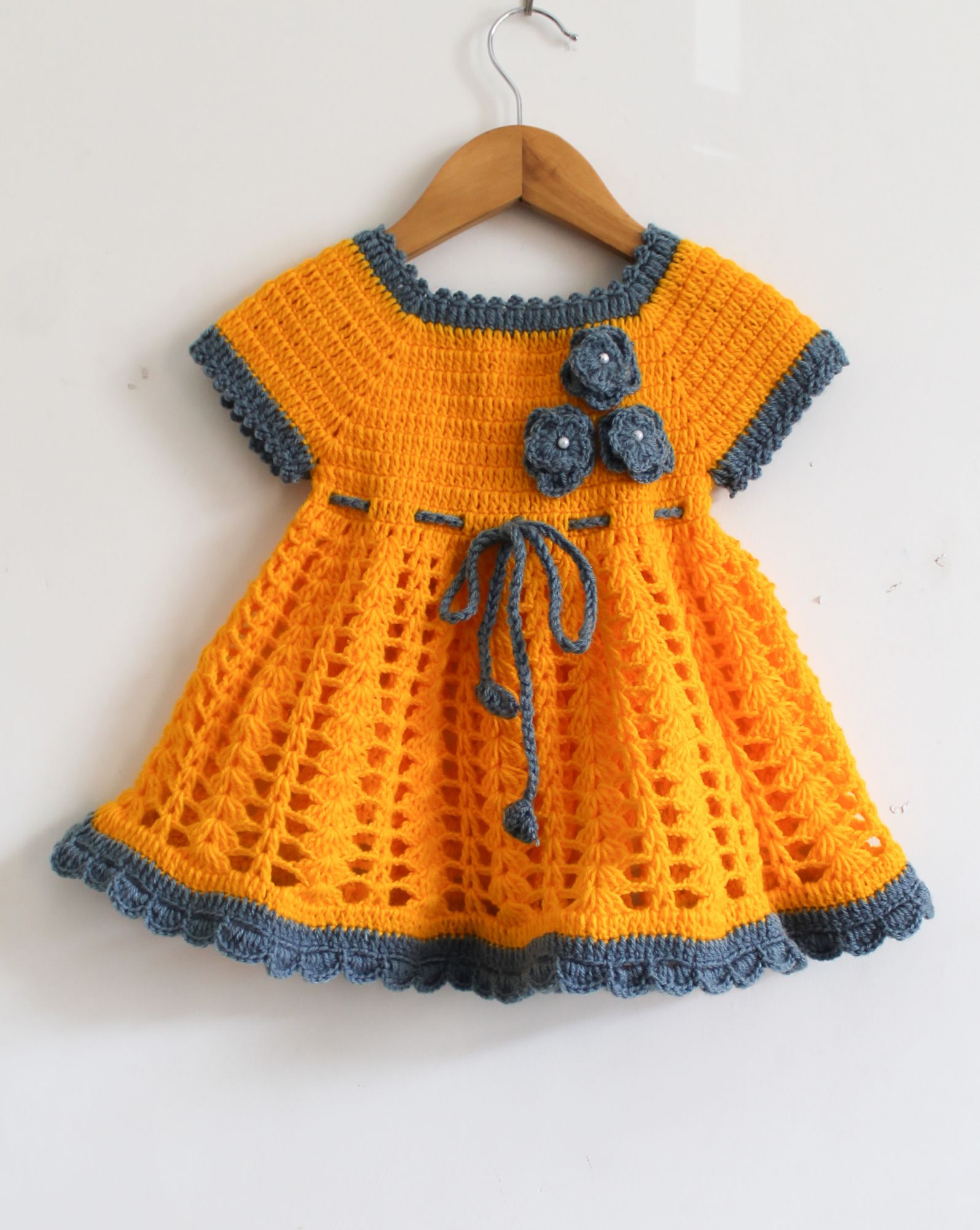 Woonie Short Sleeves Floral Design Handmade Dress - Orange