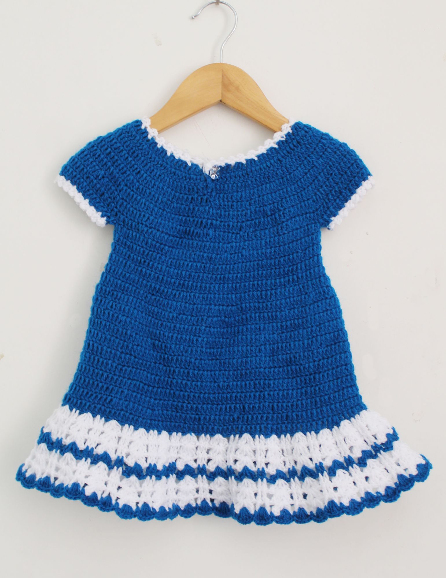 Woonie Short Sleeves Floral Design Handmade Dress - Blue