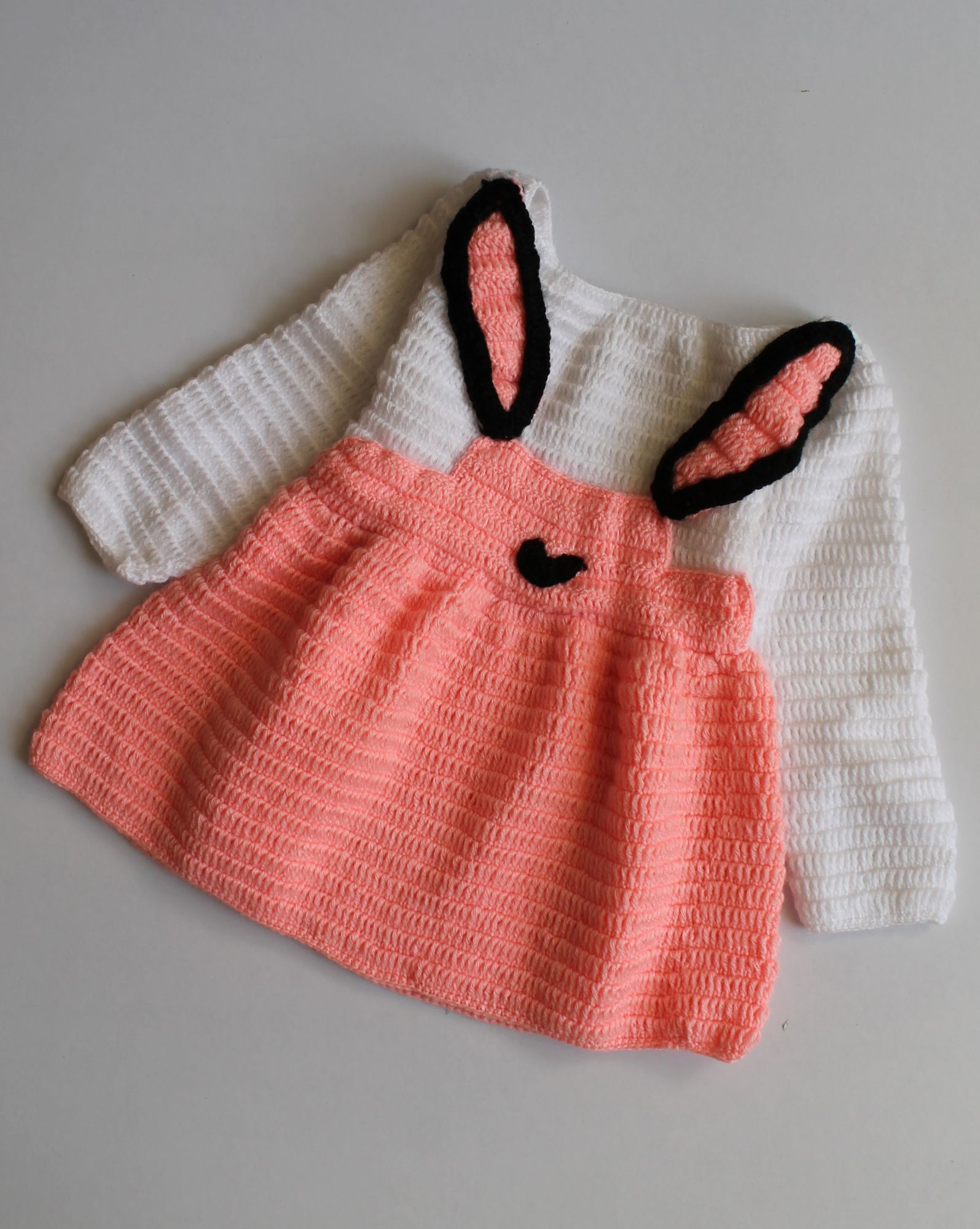 Woonie Full Sleeves Bunny Design Handmade Dress - Peach