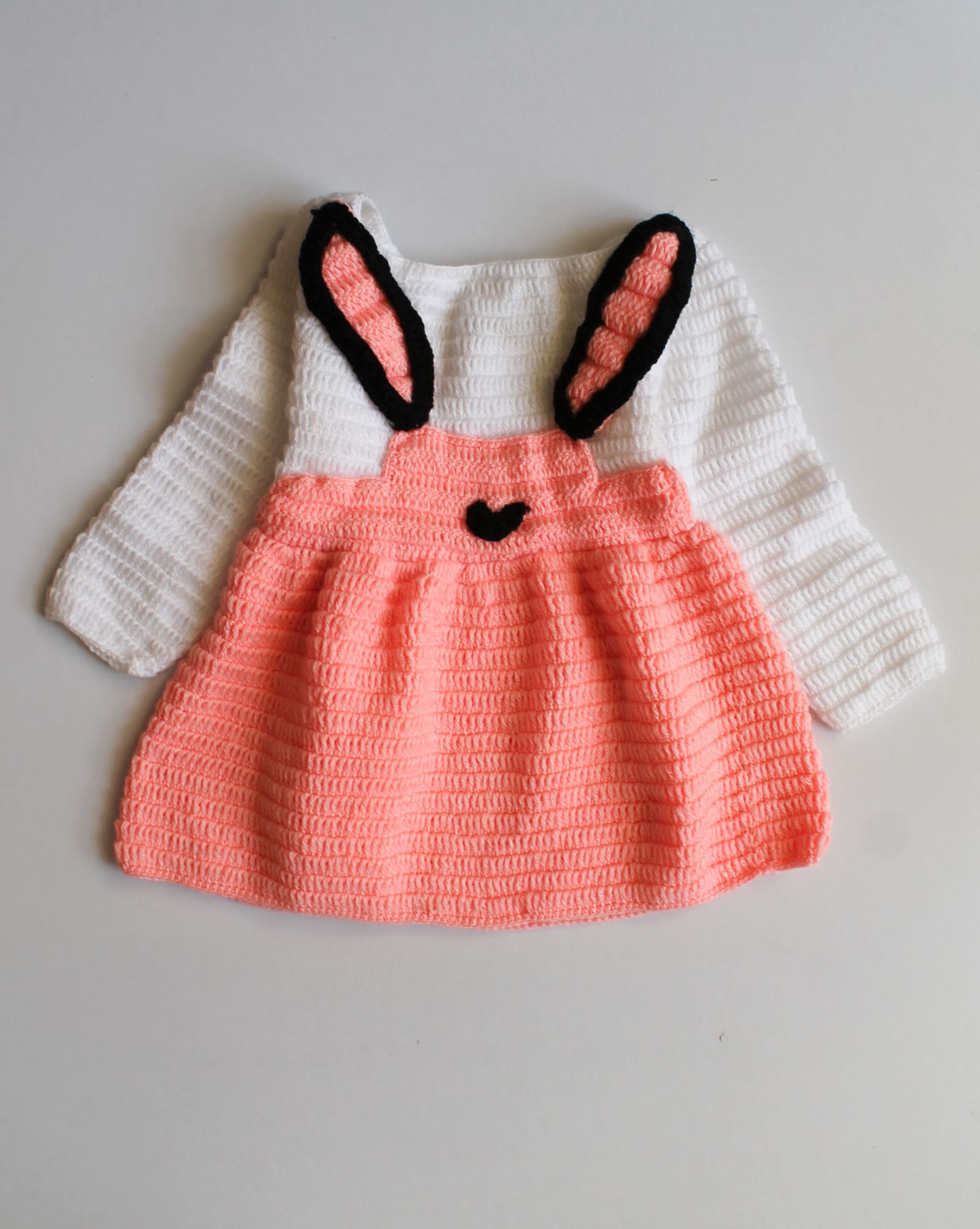 Woonie Full Sleeves Bunny Design Handmade Dress - Peach