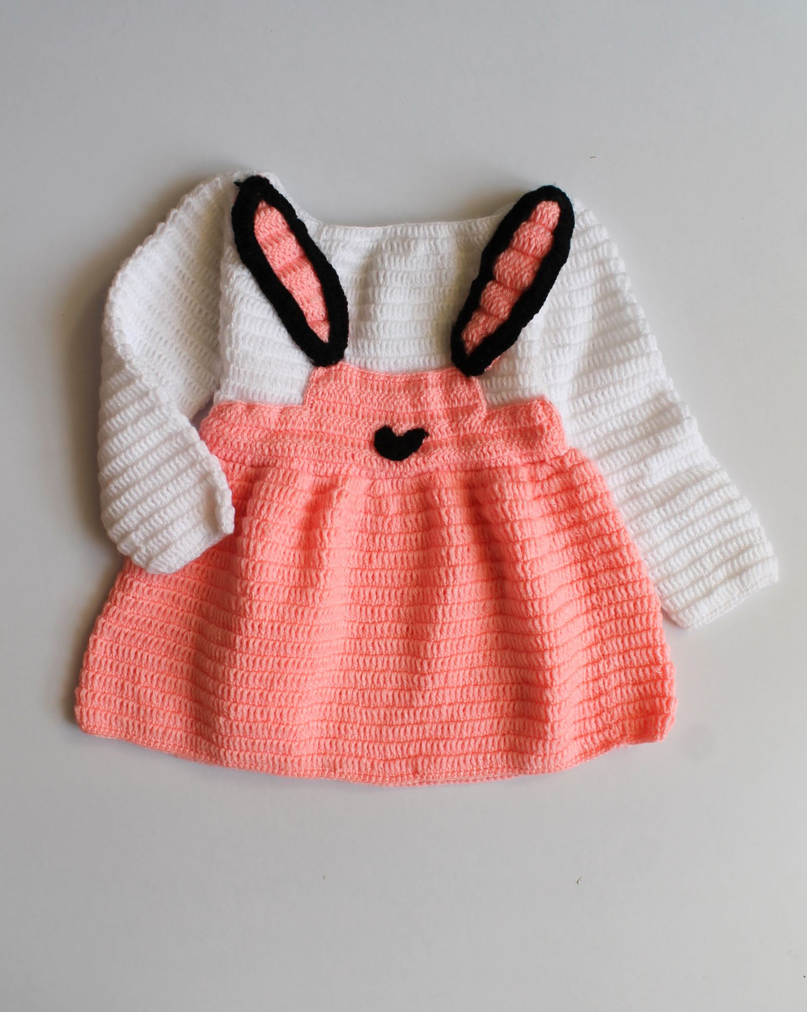 Woonie Full Sleeves Bunny Design Handmade Dress - Peach