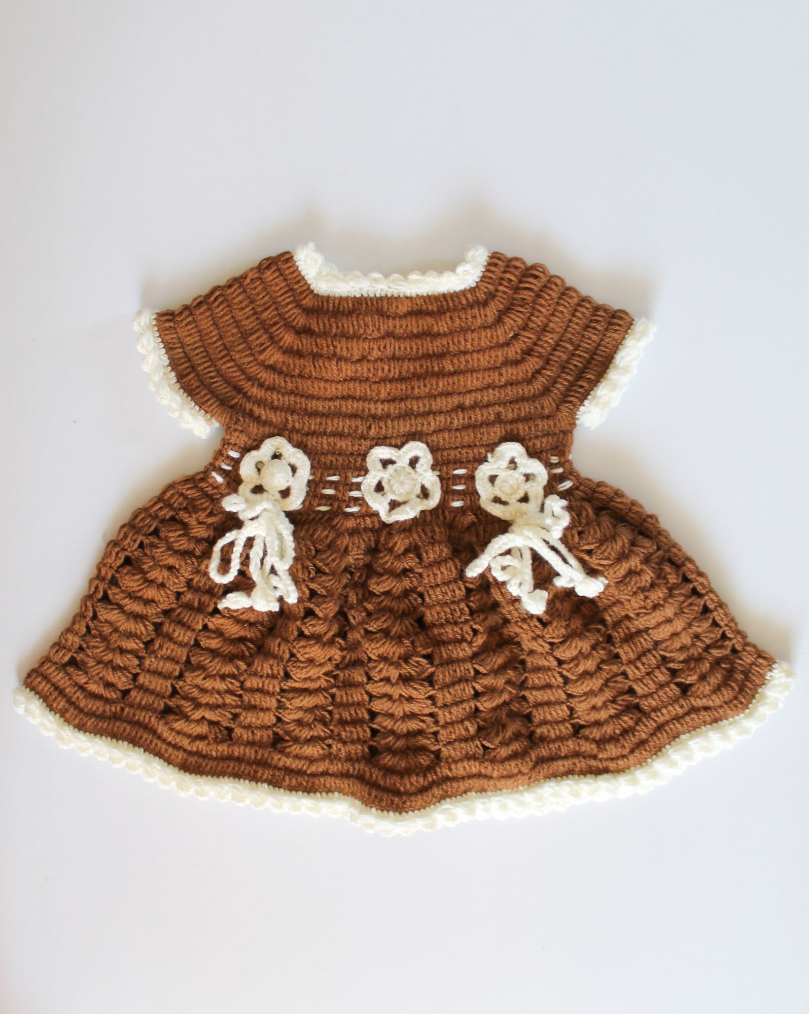 Woonie Half Sleeves Floral Detailing Handmade Dress - Brown
