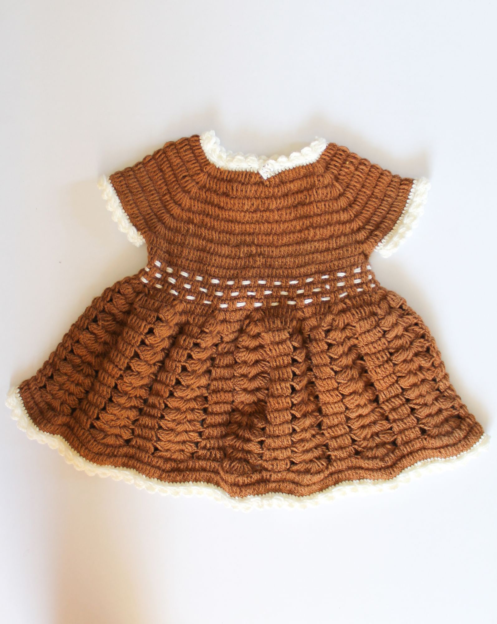 Woonie Half Sleeves Floral Detailing Handmade Dress - Brown