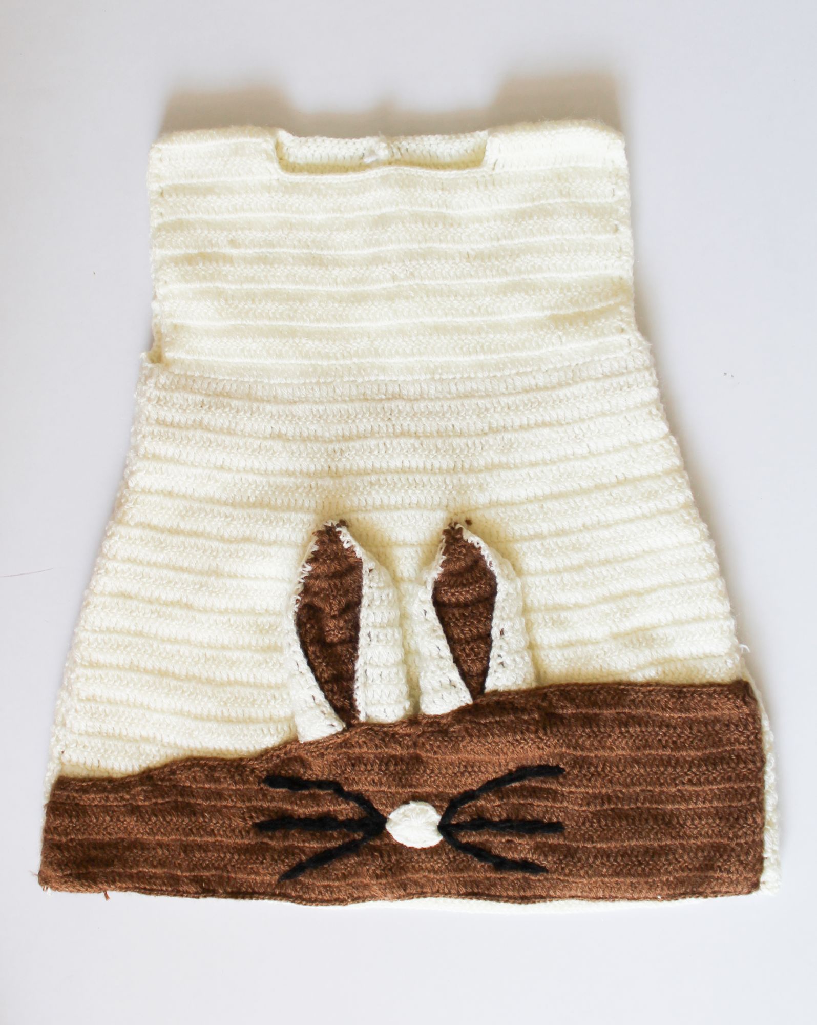 Woonie Sleeveless Bunny Design Handmade Dress - Cream