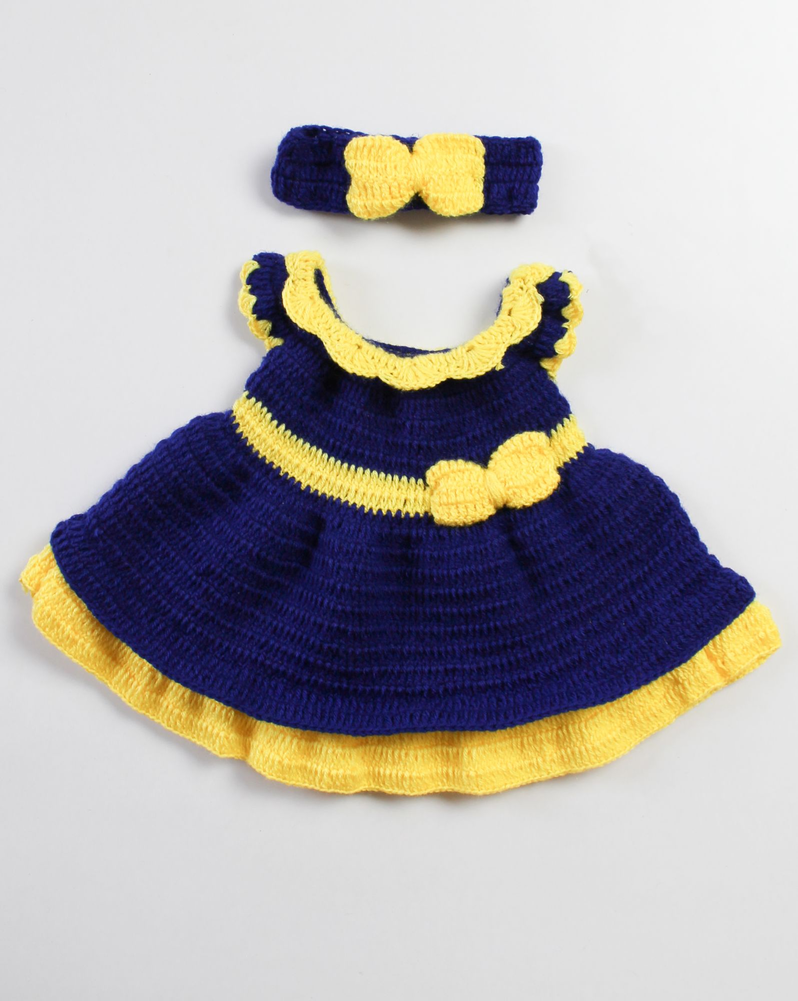 Woonie Short Sleeves Bow Detailing Handmade Dress With Headband - Blue