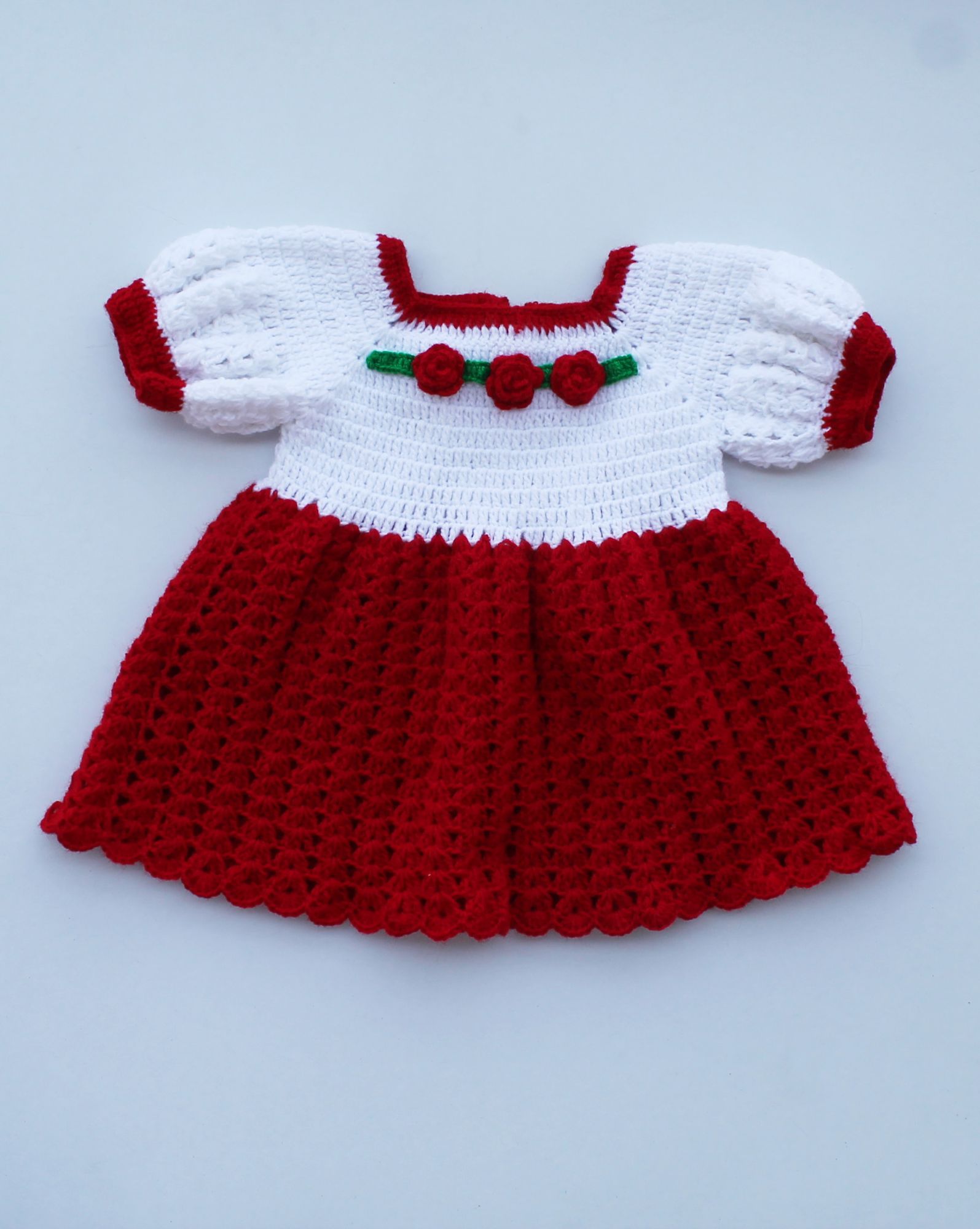 Woonie Half Sleeves Floral Detailing Handmade Dress - Red