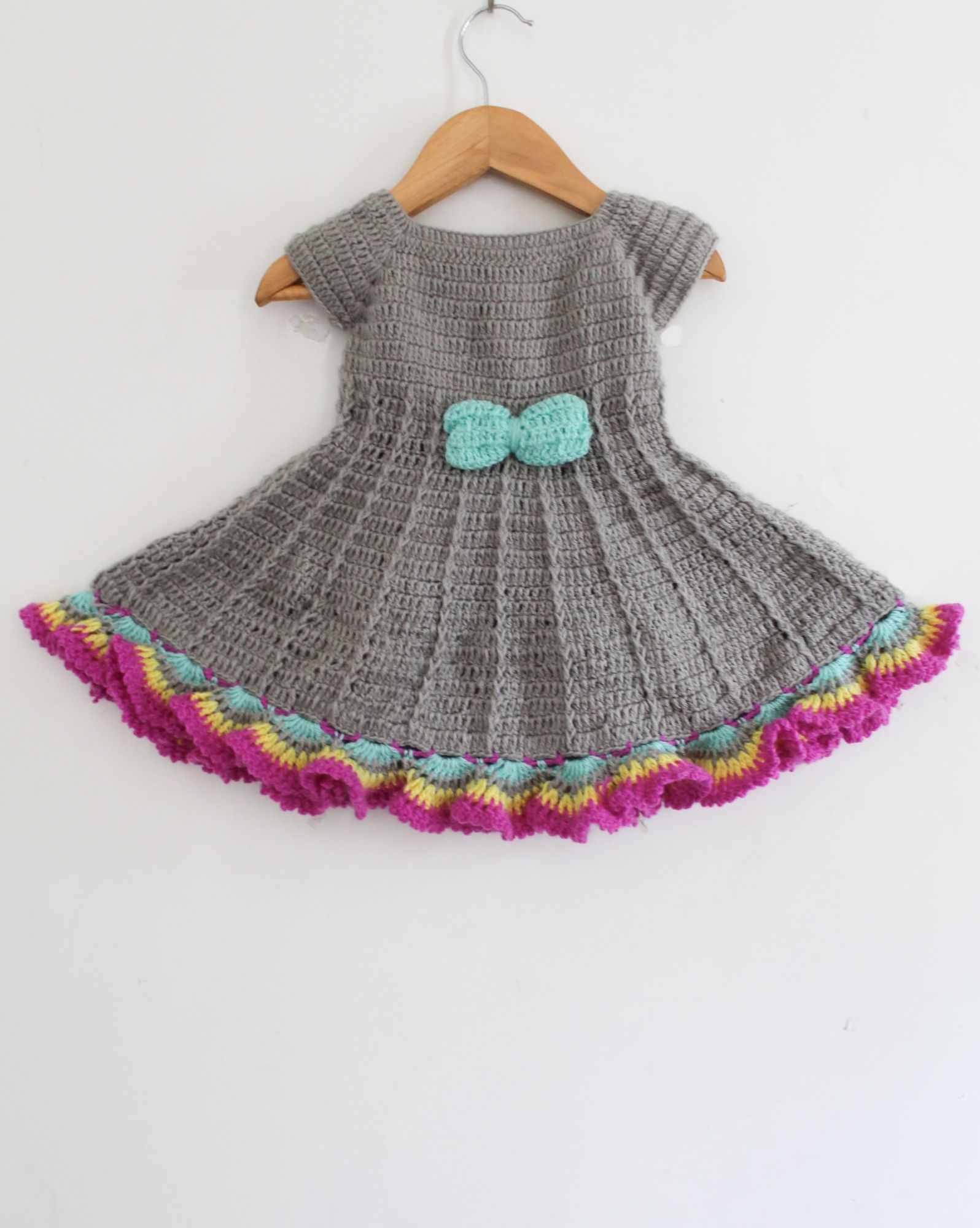 Woonie Short Sleeves Bow Detailing Handmade Dress - Grey