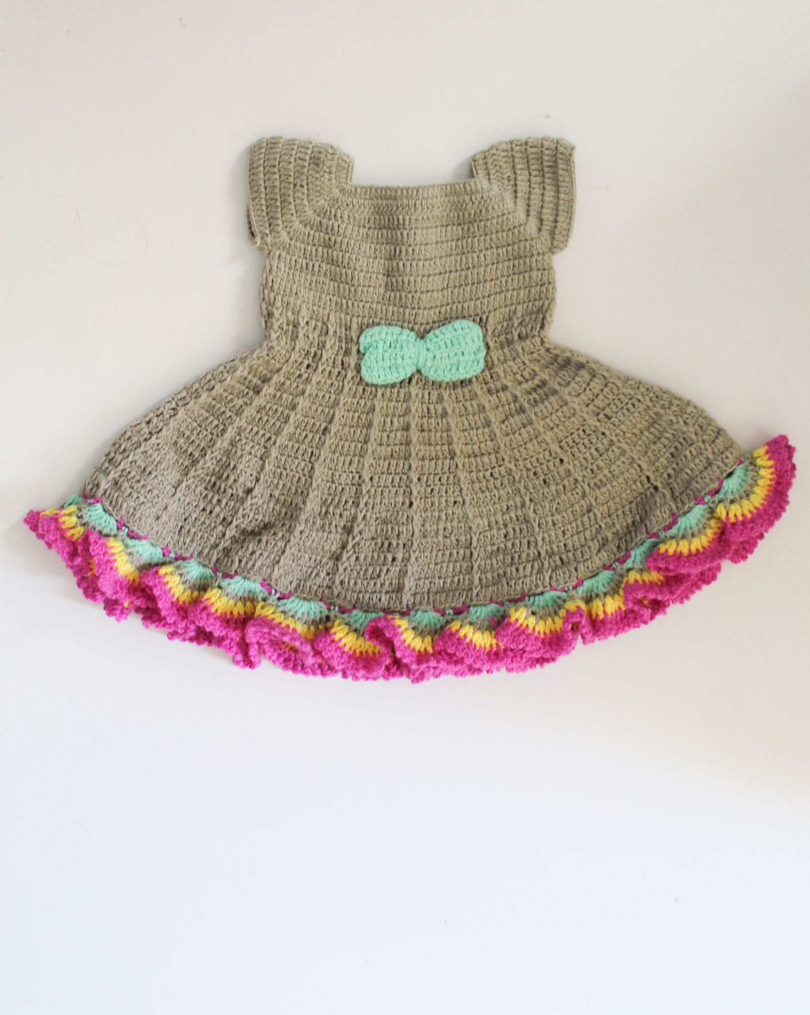 Woonie Short Sleeves Bow Detailing Handmade Dress - Grey