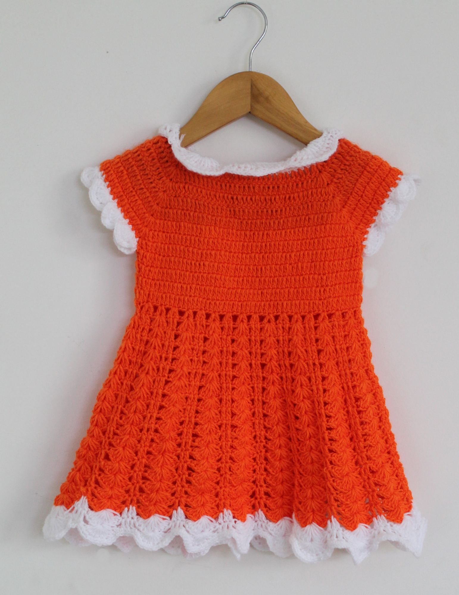 Woonie Short Sleeves Shell Woven Handmade Dress - Orange