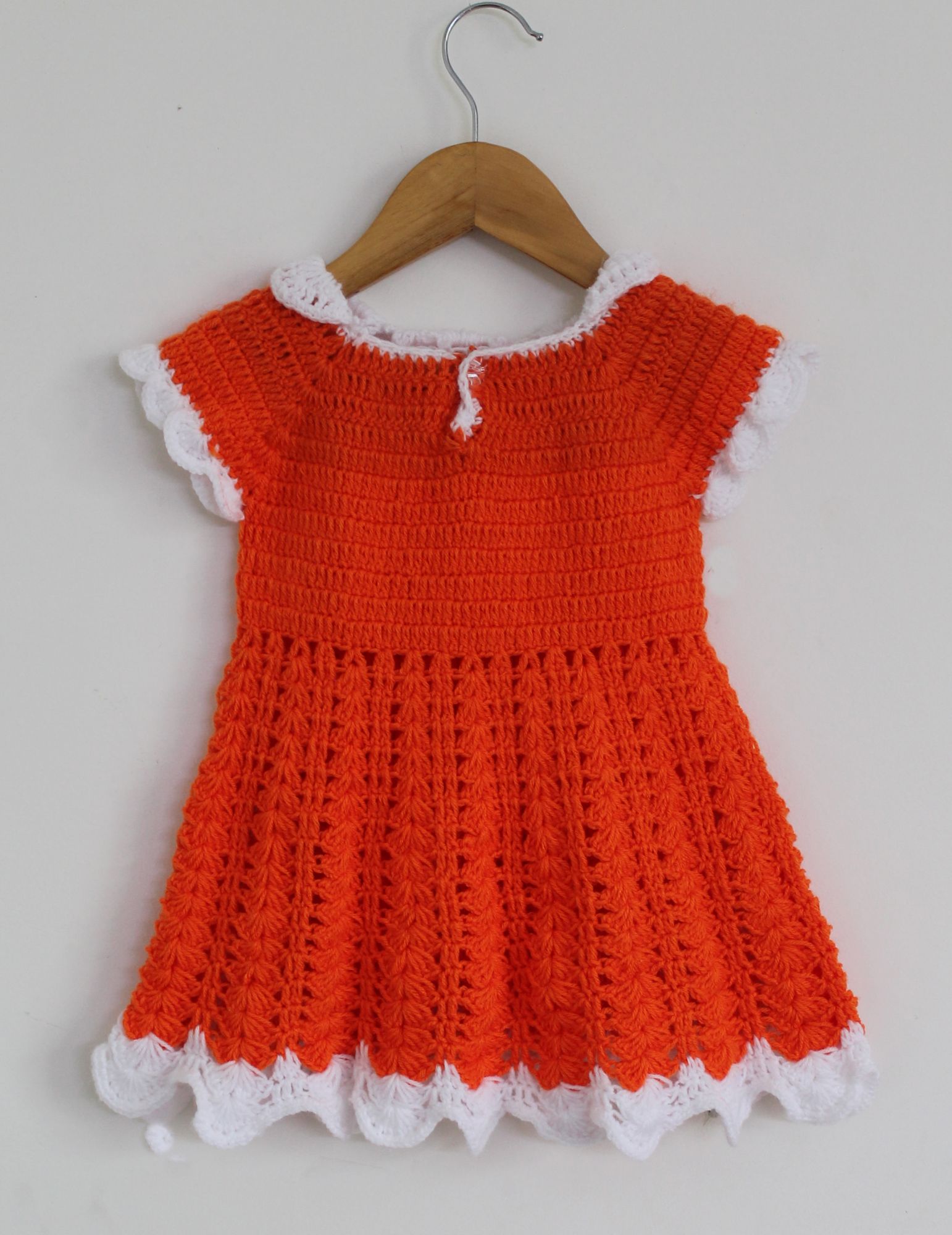 Woonie Short Sleeves Shell Woven Handmade Dress - Orange