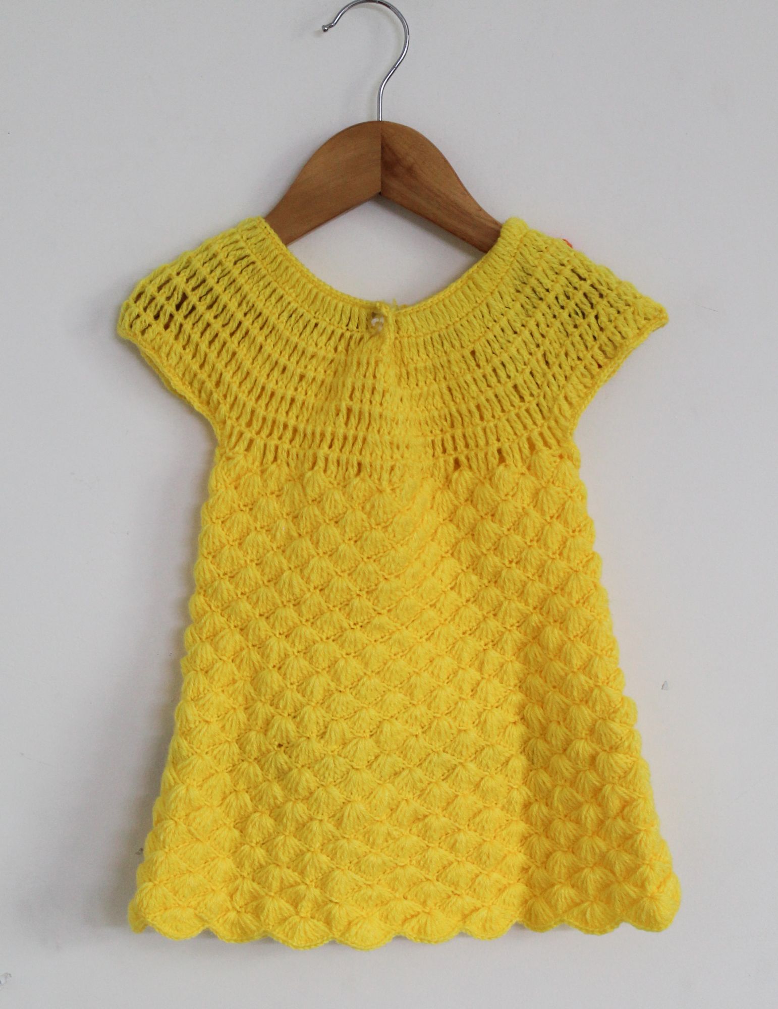 Woonie Short Sleeves Floral Design Handmade Dress - Yellow