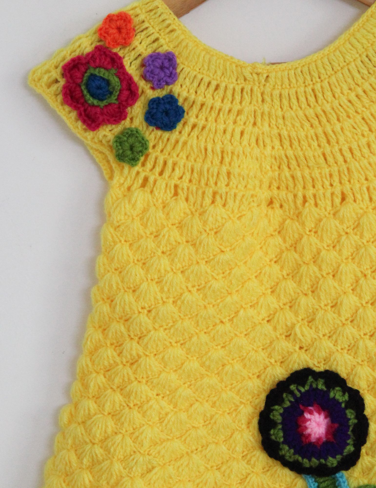 Woonie Short Sleeves Floral Design Handmade Dress - Yellow