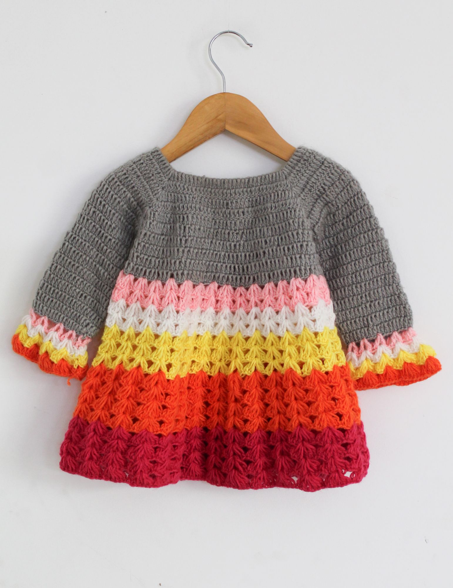 Woonie Full Sleeves Colour Block Handmade Dress - Multi Colour