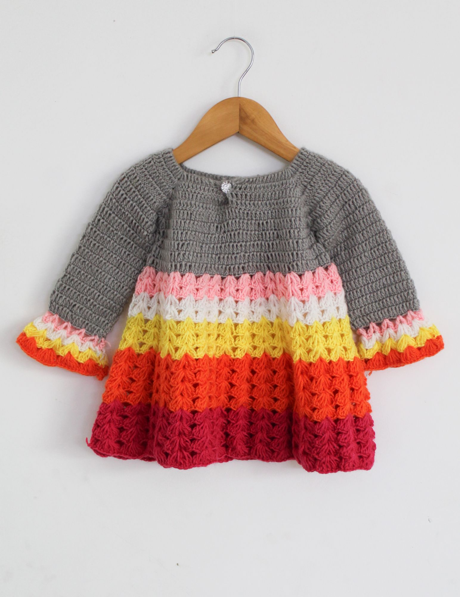 Woonie Full Sleeves Colour Block Handmade Dress - Multi Colour