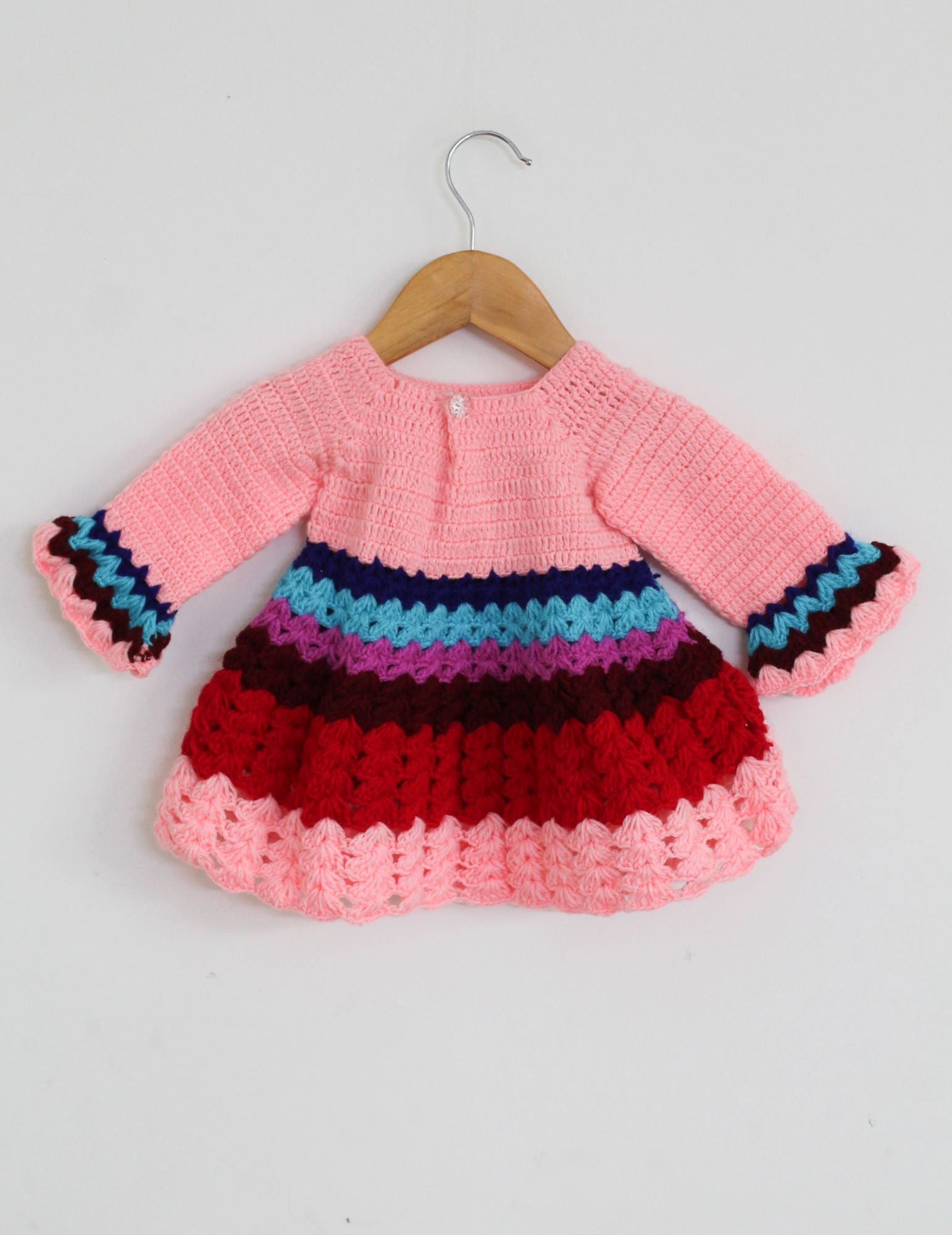 Woonie Full Sleeves Striped Handmade Dress - Multi Colour