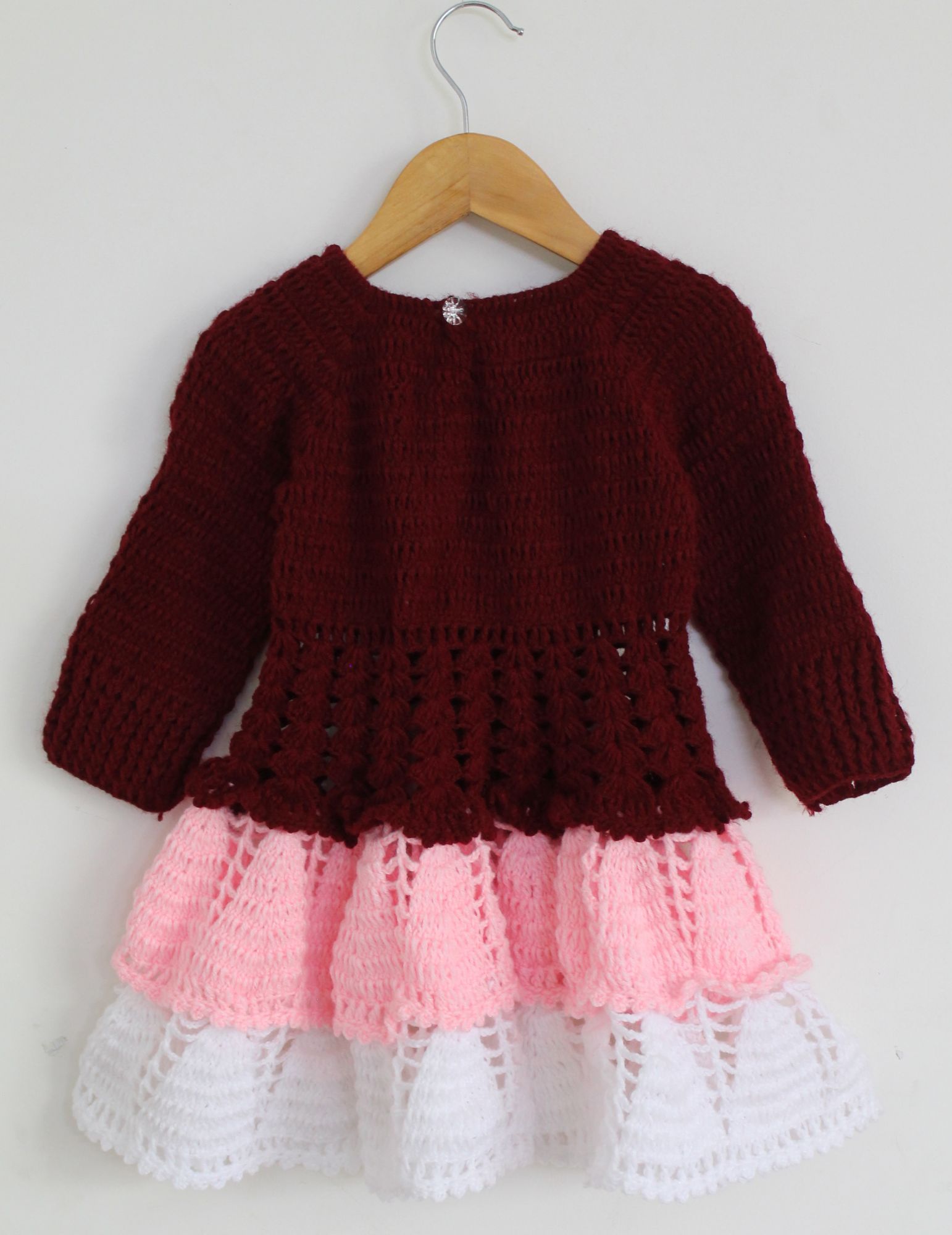 Woonie Full Sleeves Handmade Layered Dress - Maroon
