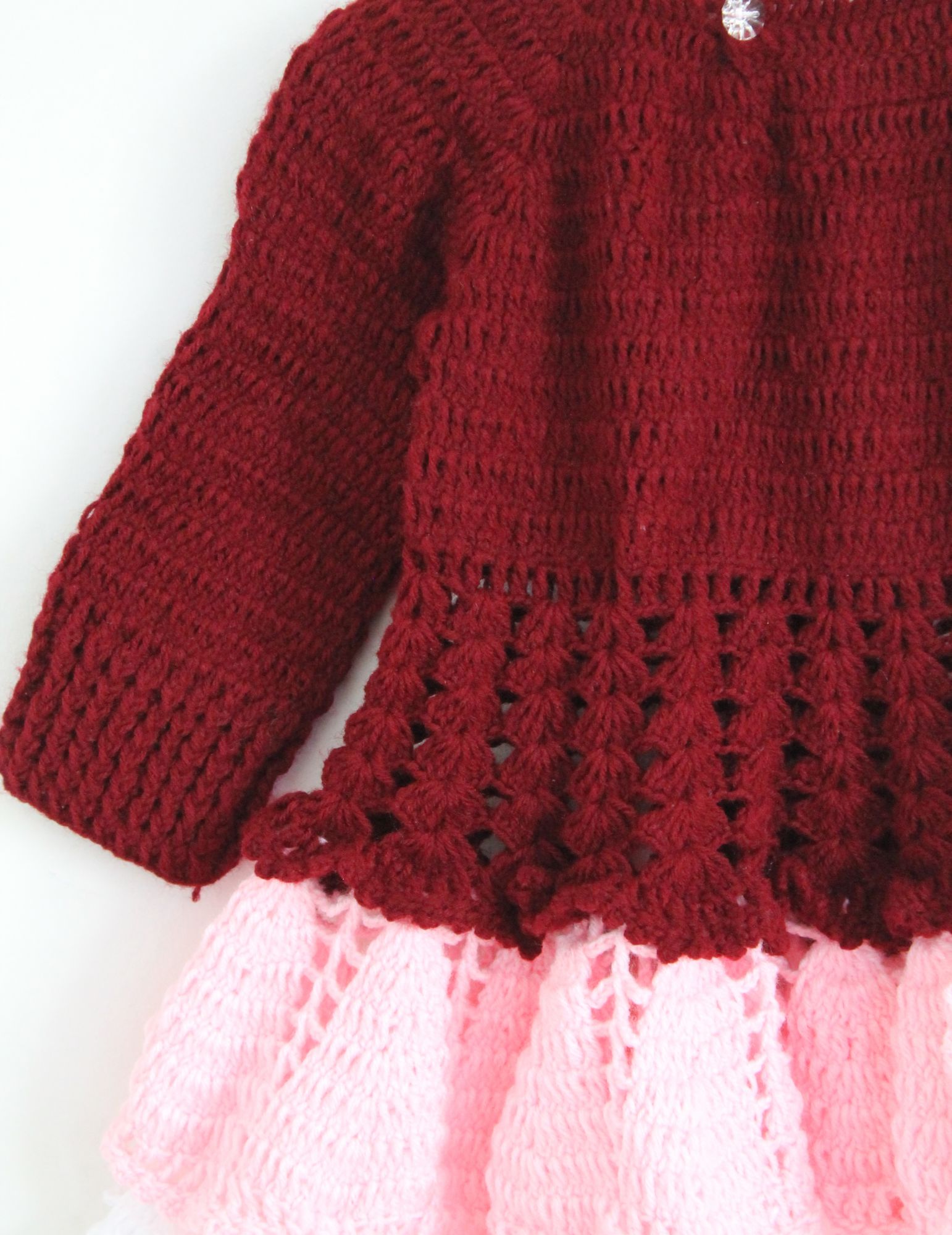 Woonie Full Sleeves Handmade Layered Dress - Maroon