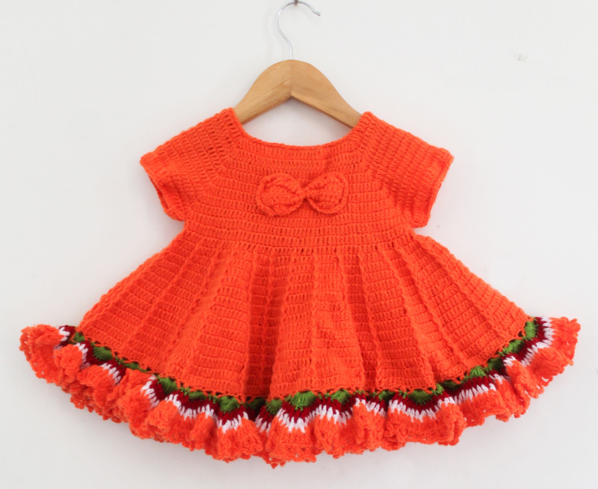 Woonie Short Sleeves Handmade Bow Detailing Dress - Orange