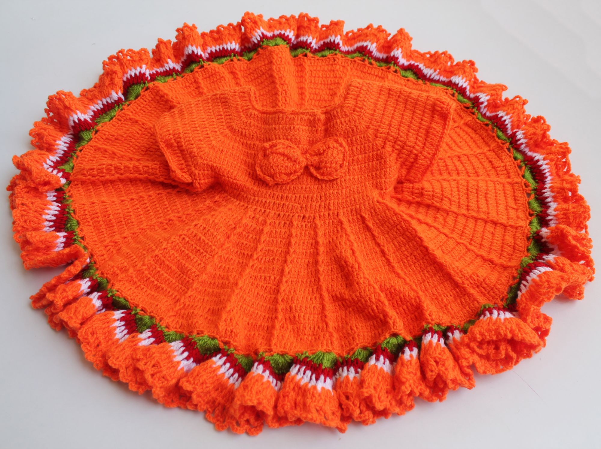 Woonie Short Sleeves Handmade Bow Detailing Dress - Orange