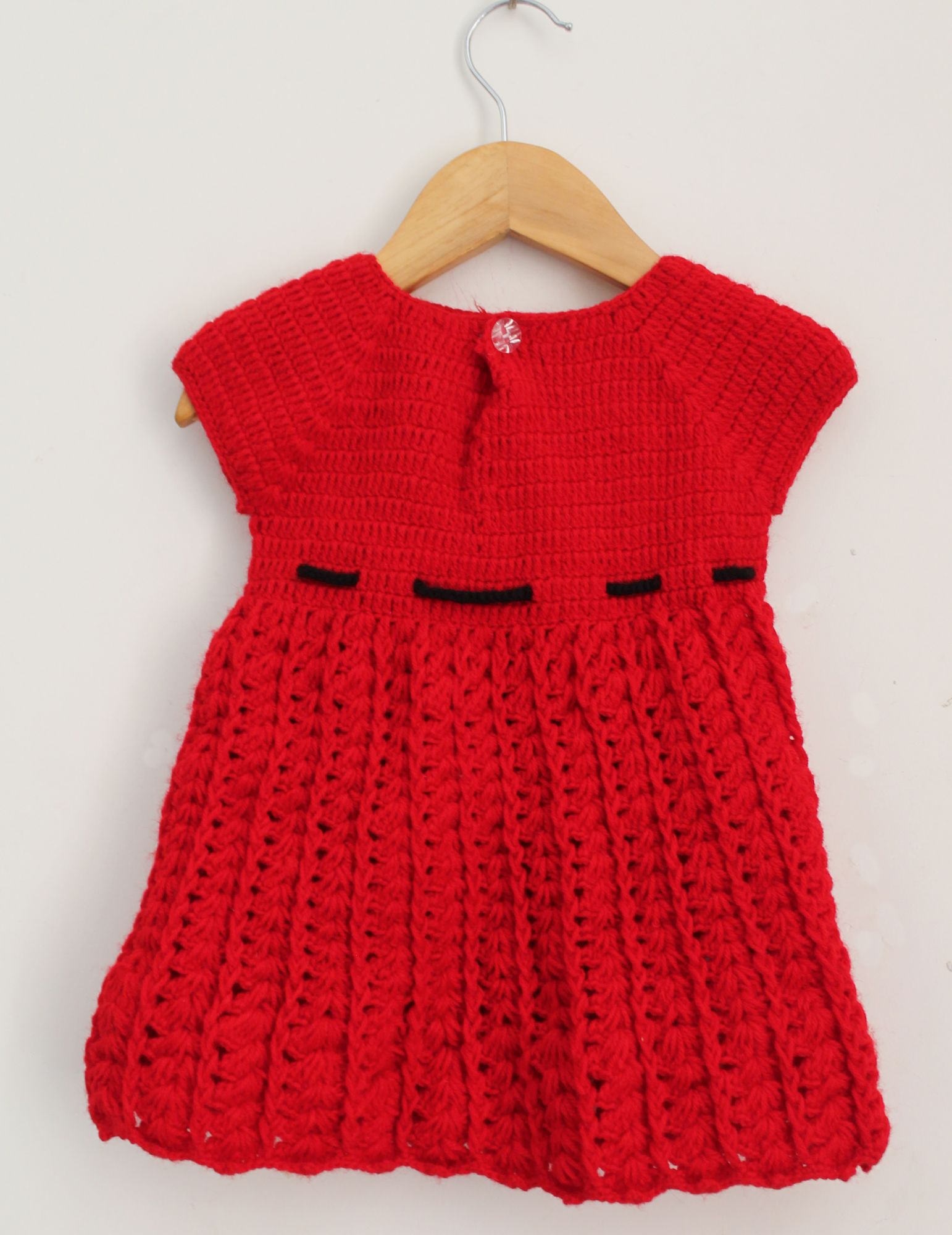 Woonie Short Sleeves Floral Design Handmade Dress With Cap - Red