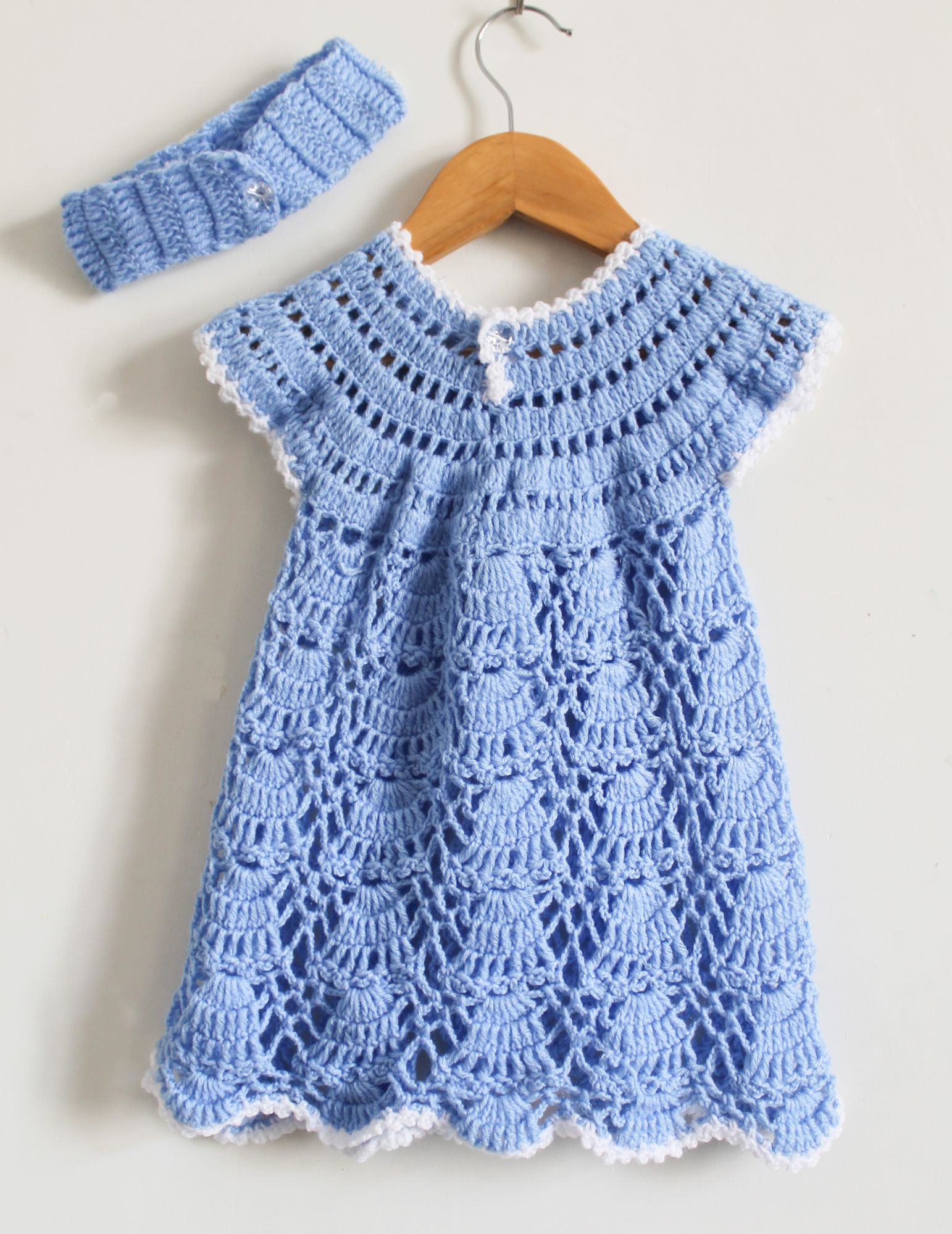 Woonie Short Sleeves Floral Design Handmade Dress With Headband - Blue