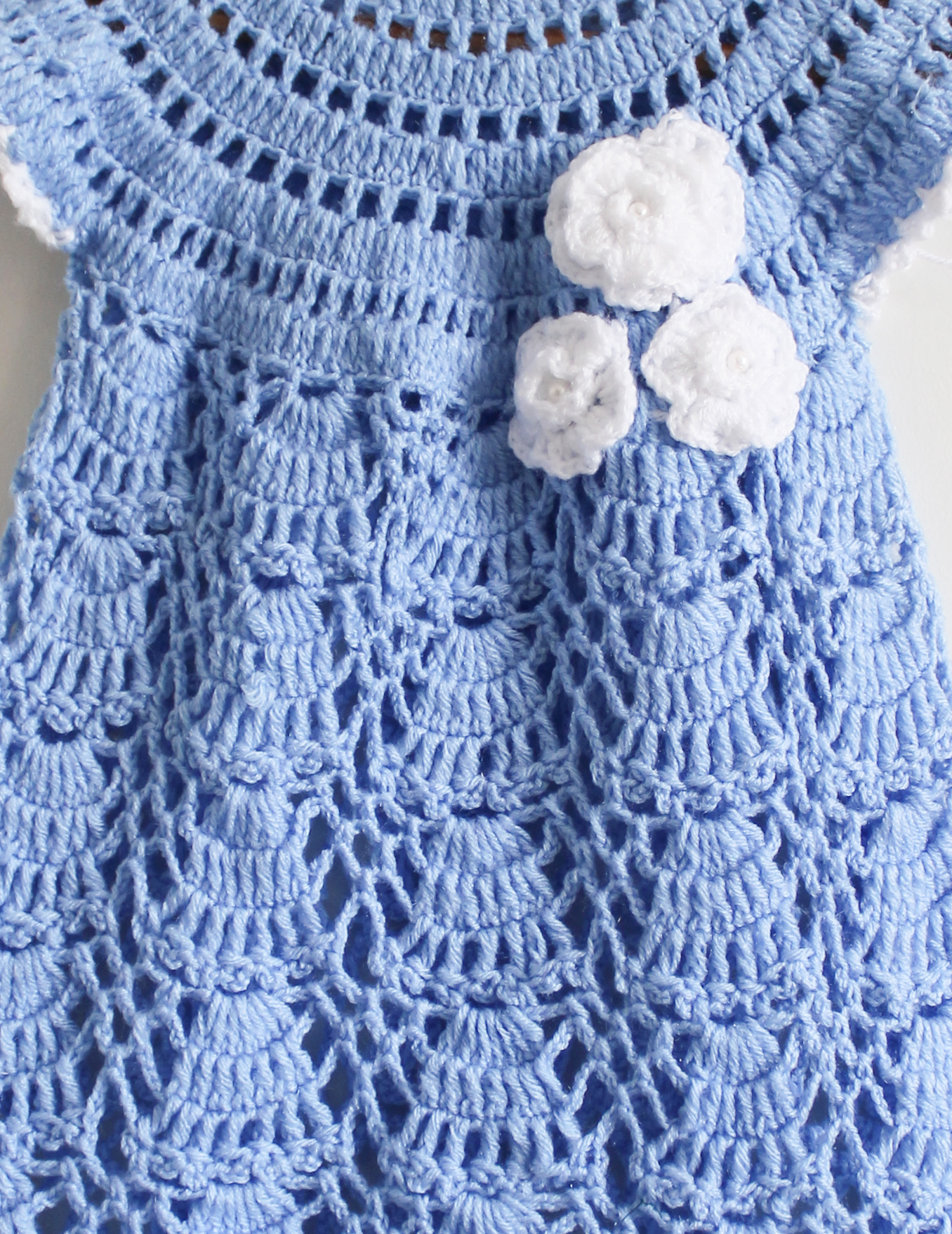 Woonie Short Sleeves Floral Design Handmade Dress With Headband - Blue