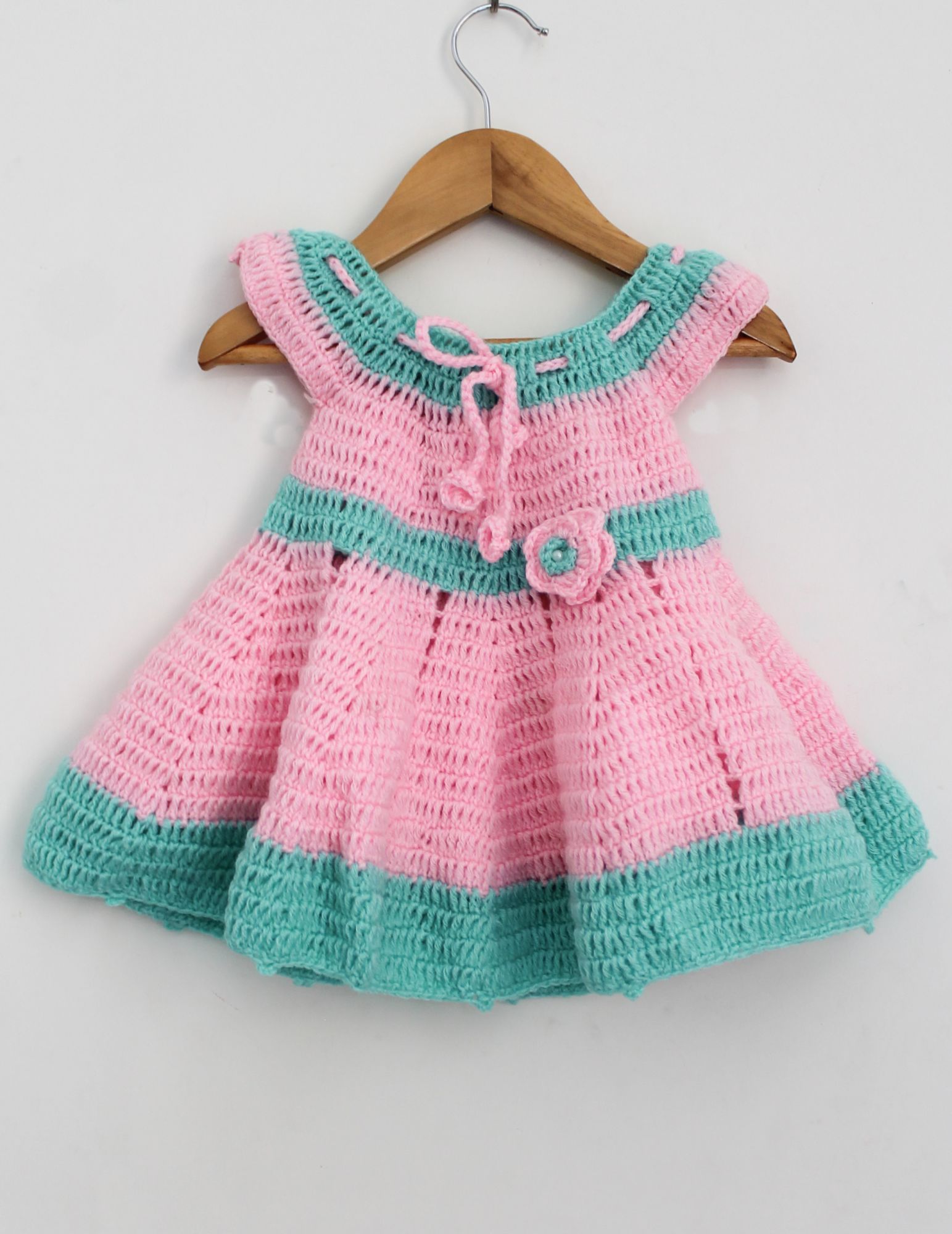 Woonie Short Sleeves Floral Design Handmade Dress - Pink
