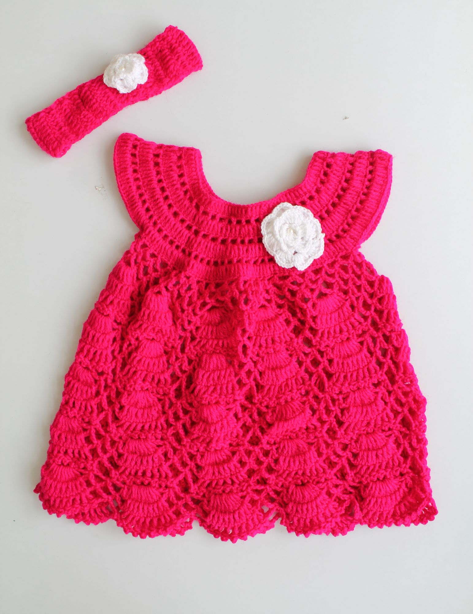 Woonie Short Sleeves Flower Design Dress With Headband - Pink