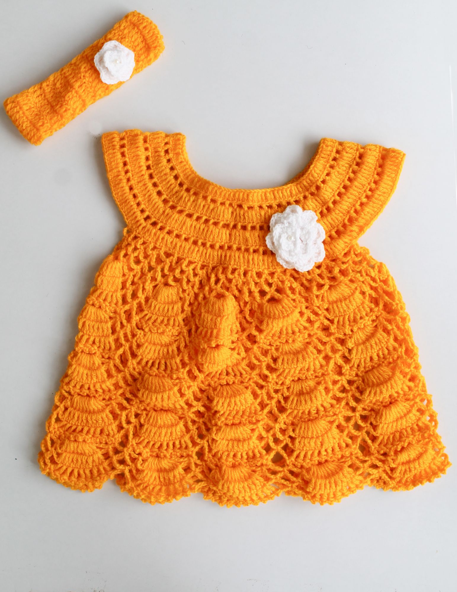 Woonie Short Sleeves Flower Design Dress With Headband - Orange