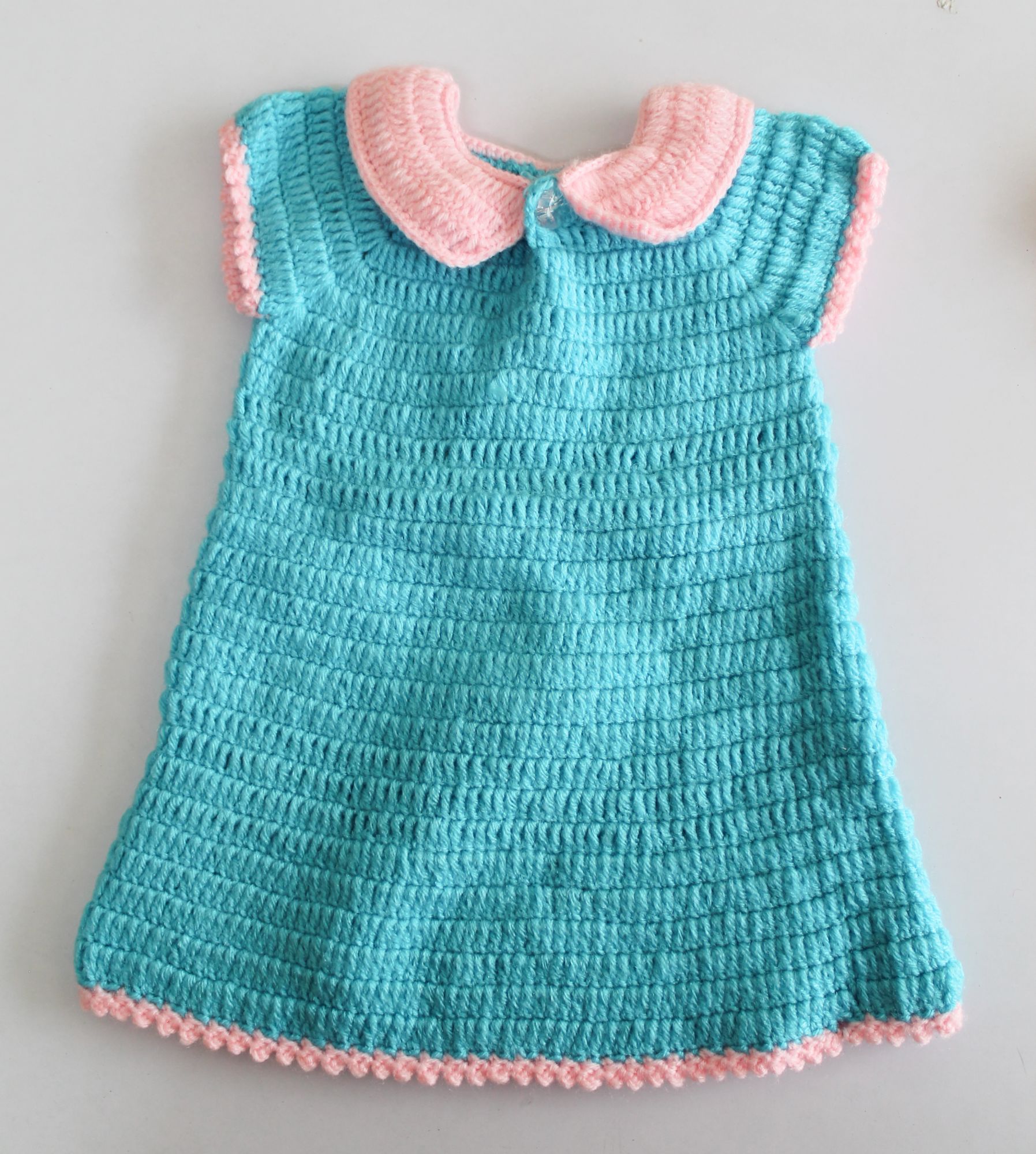 Woonie Short Sleeves Solid Colour Handmade Dress With Sling Bag - Blue