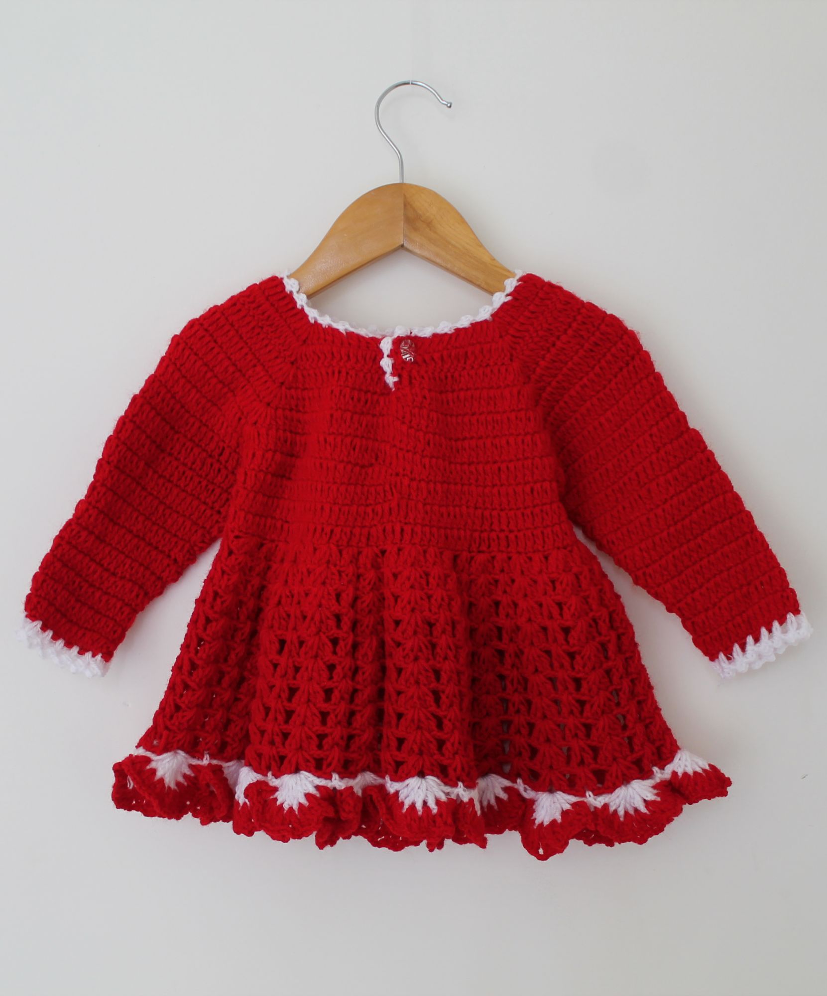 Woonie Full Sleeves Solid Colour Handmade Dress - Red