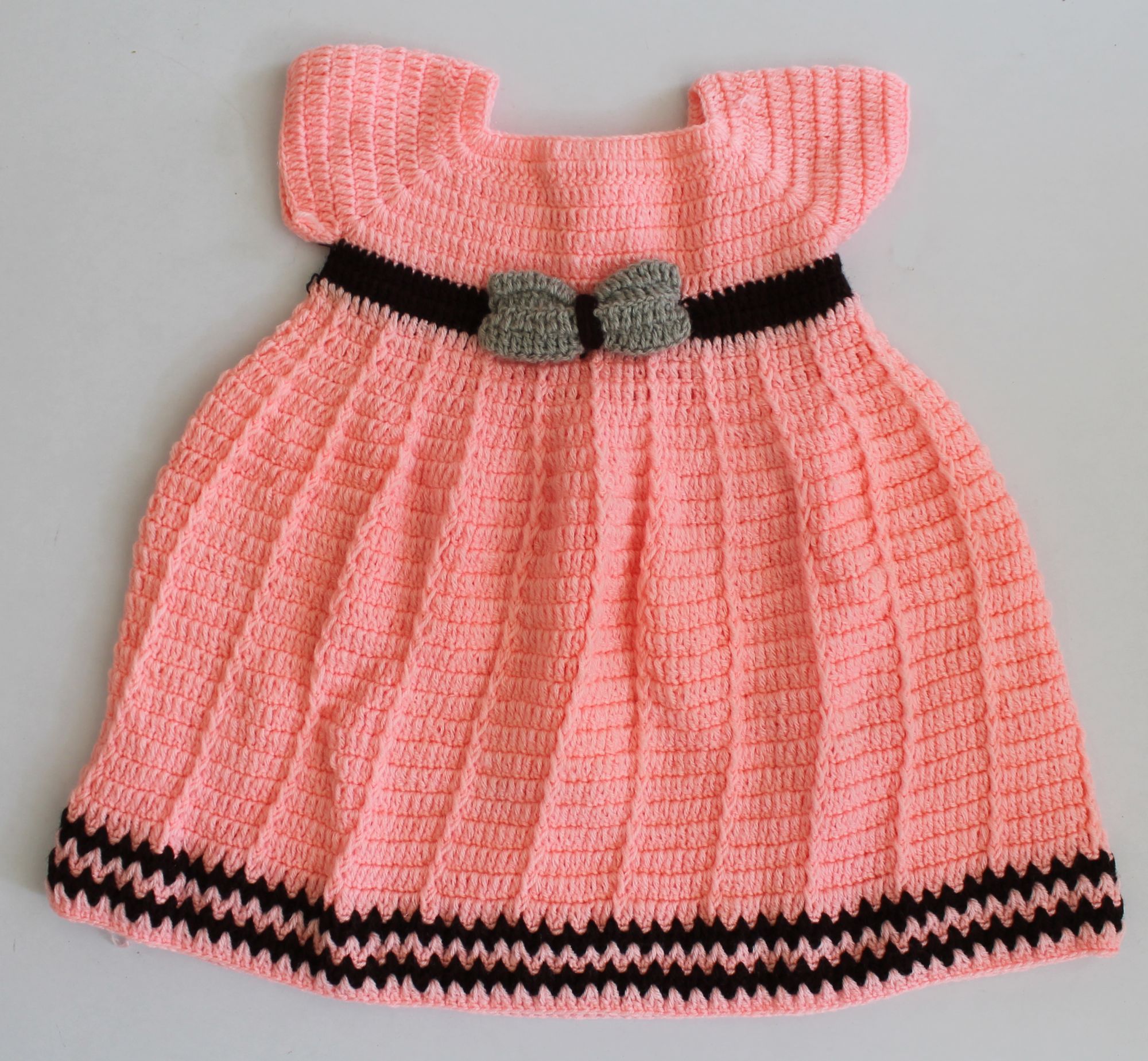 Woonie Solid Colour Short Sleeves Handmade Dress - Peach