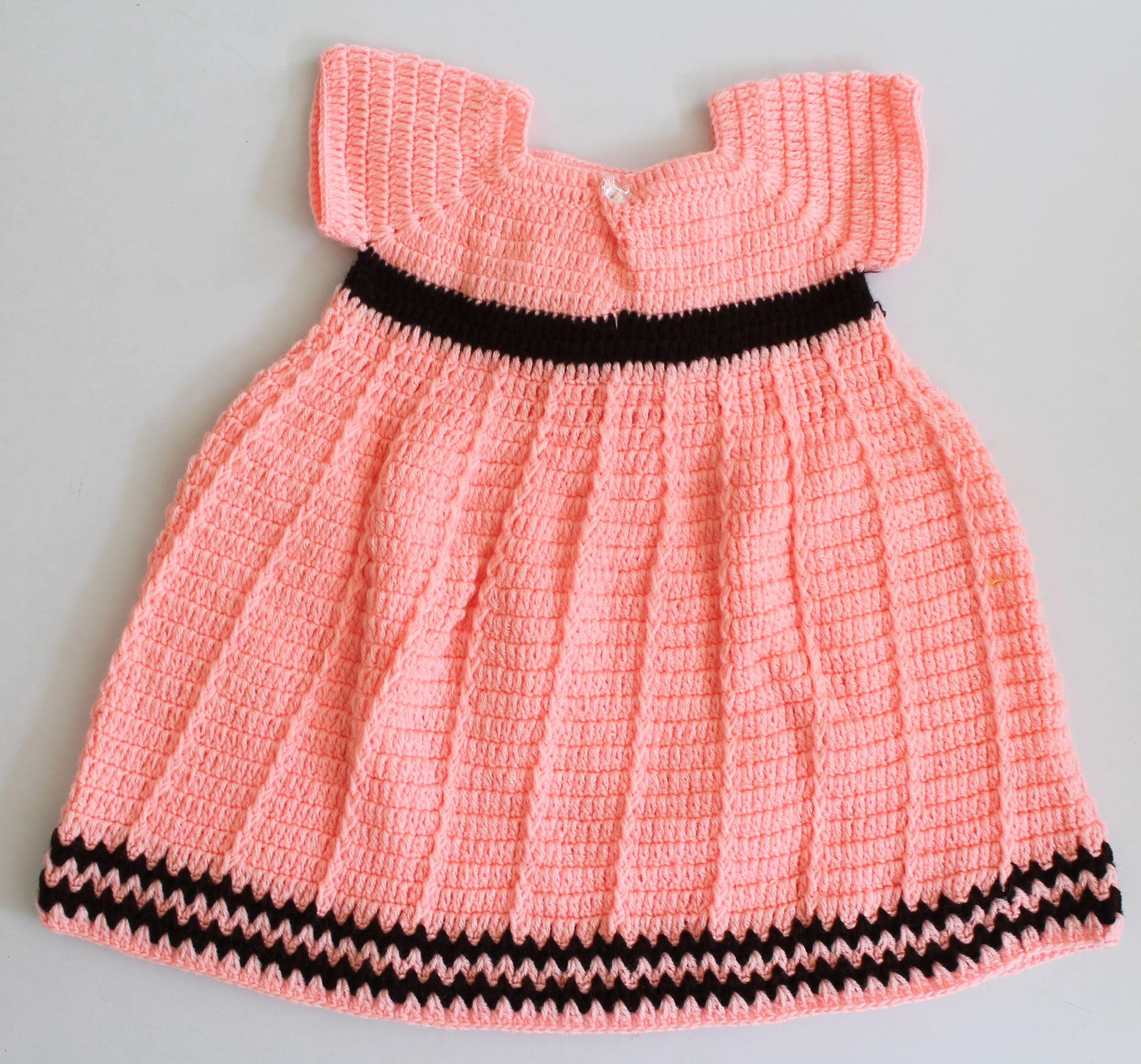 Woonie Solid Colour Short Sleeves Handmade Dress - Peach