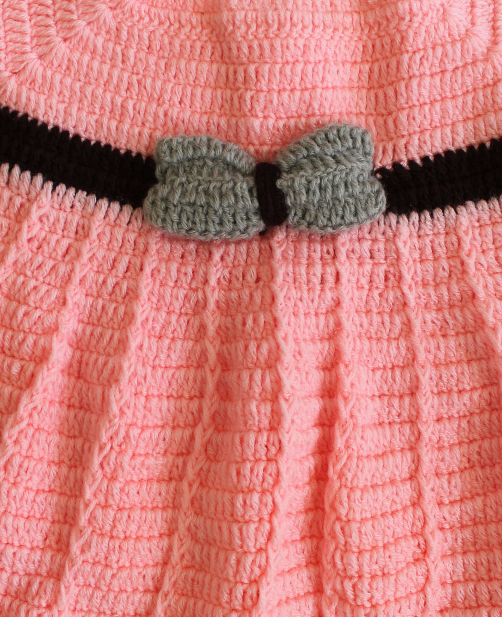 Woonie Solid Colour Short Sleeves Handmade Dress - Peach
