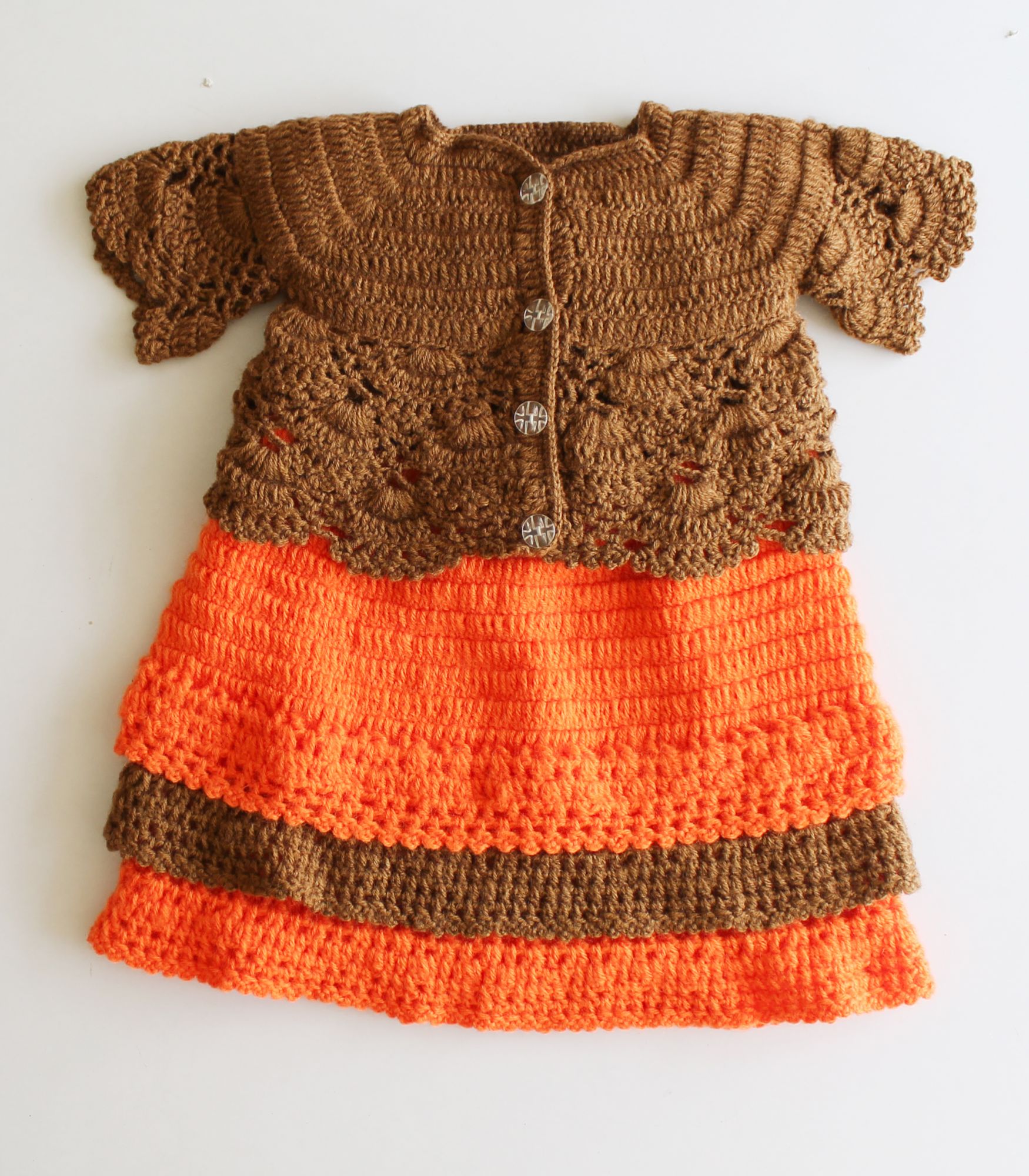 Woonie Solid Colour Handmade Layered Dress With Half Sleeves Jacket - Orange