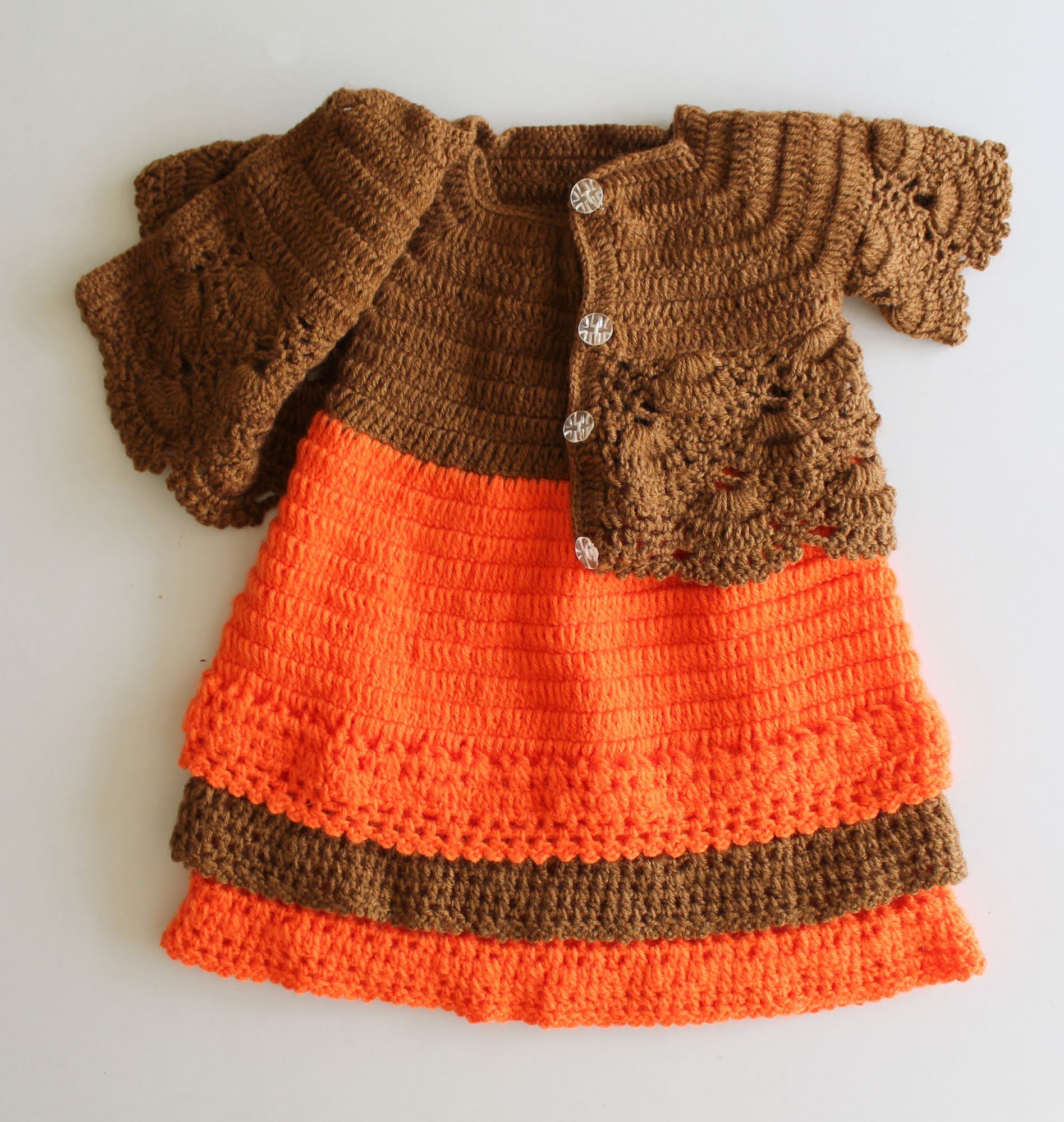 Woonie Solid Colour Handmade Layered Dress With Half Sleeves Jacket - Orange